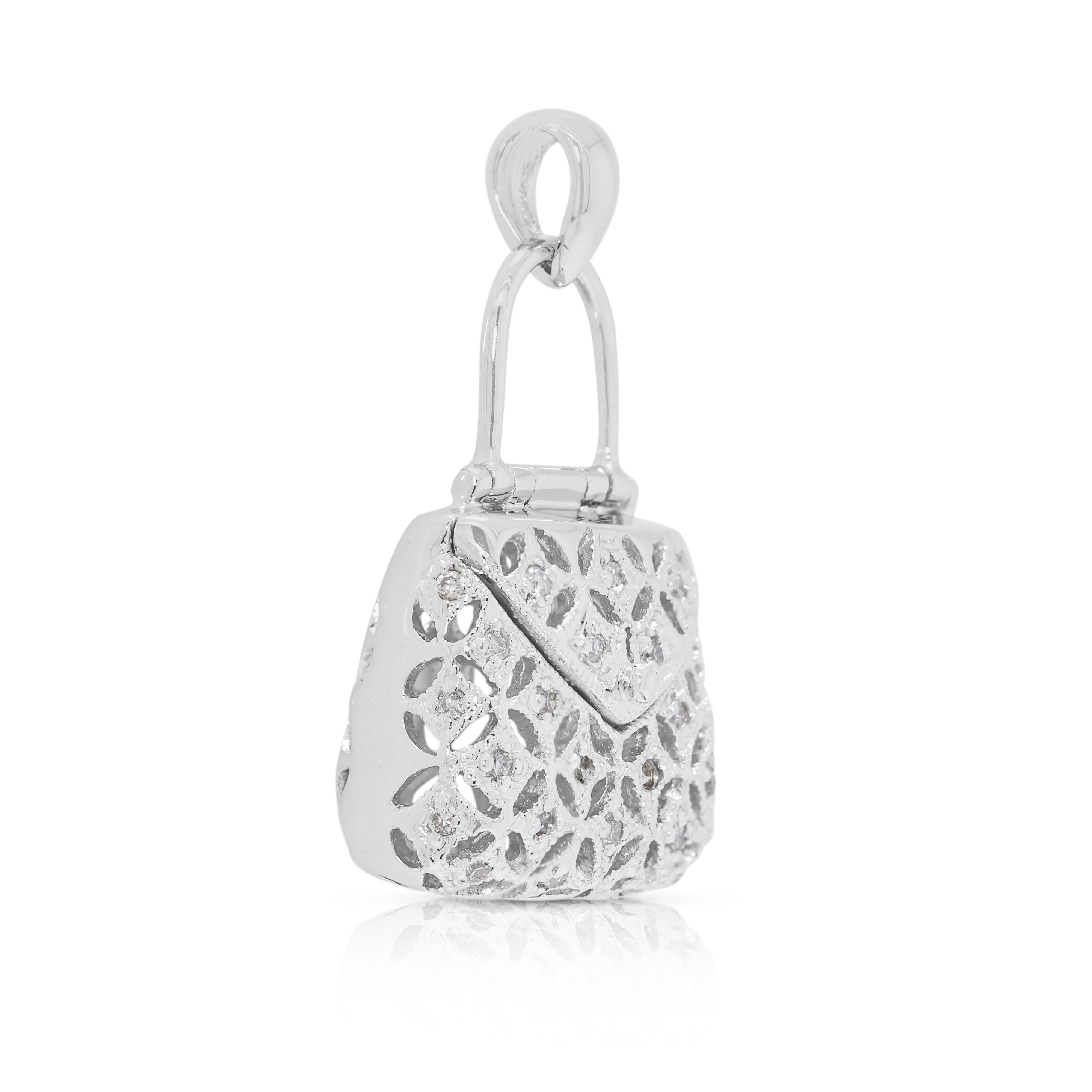 Deslumbrante Bolso Colgante de Diamantes Naturales de 0,13ct en Oro Blanco de 18K en Nuevo estado para la venta en רמת גן, IL