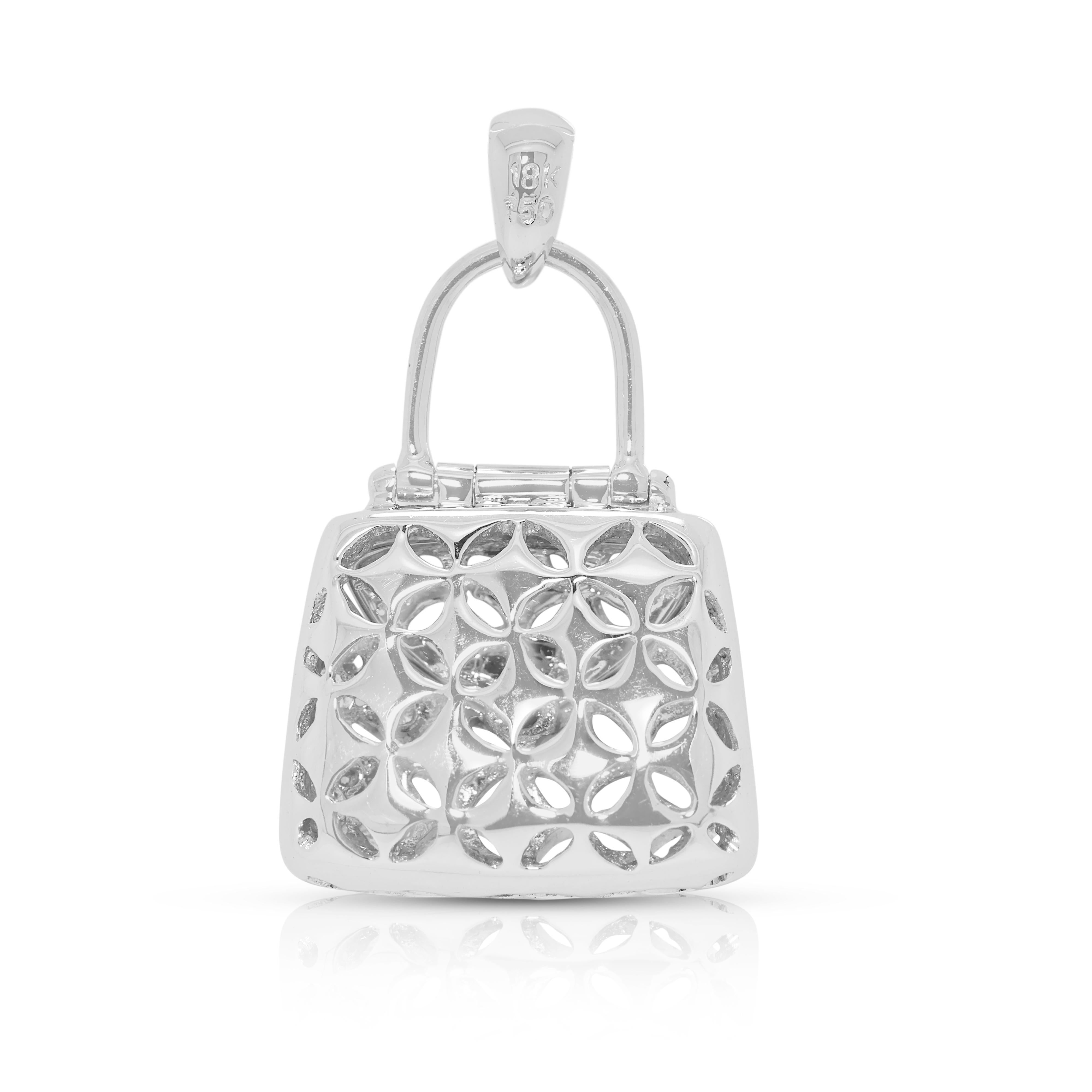 Deslumbrante Bolso Colgante de Diamantes Naturales de 0,13ct en Oro Blanco de 18K en venta 1