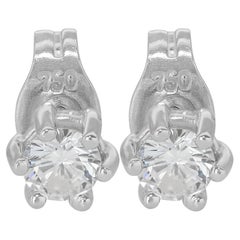 Boucles d'oreilles éblouissantes en or blanc 18 carats et diamant solitaire de 0,14 carats
