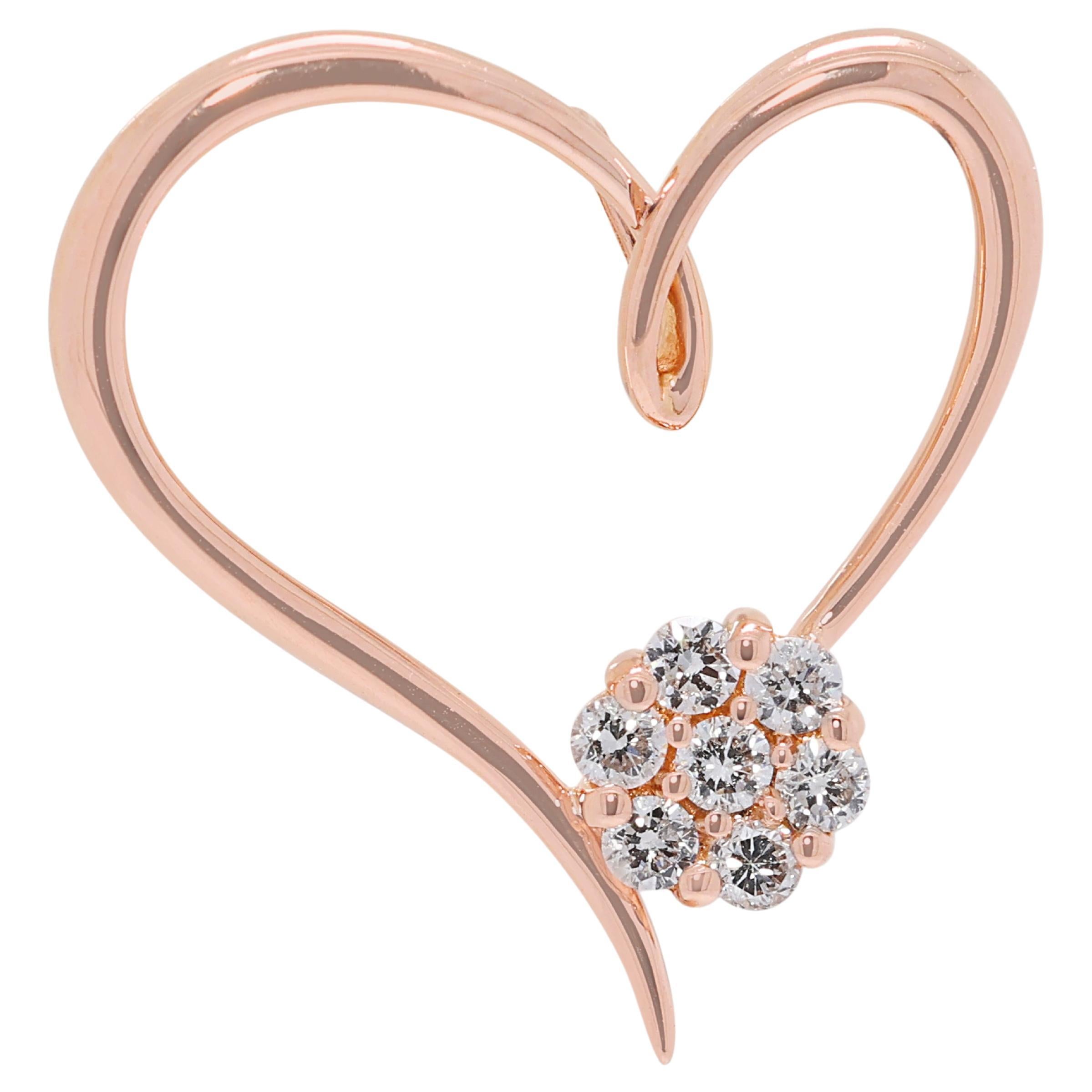 Ciondolo a forma di cuore floreale con diamante da 0,17 carati in oro rosa 18 carati in vendita