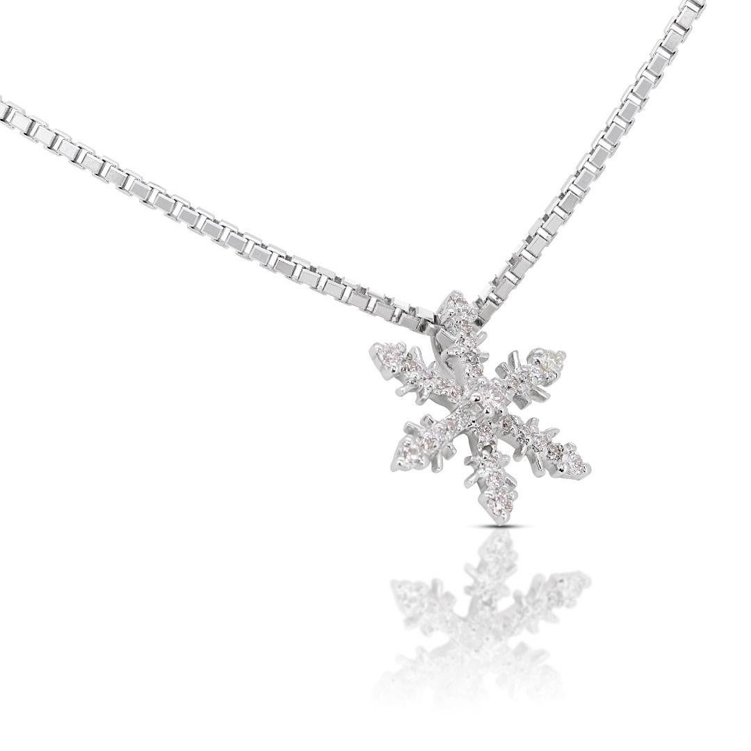 Round Cut Dazzling 0.24ct Snow Flake Diamond Pendant 18K White Gold - (Chain not included) For Sale