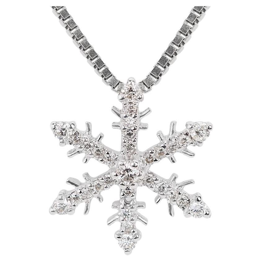 Dazzling 0.24ct Snow Flake Diamond Pendant 18K White Gold - (Chain not included) For Sale
