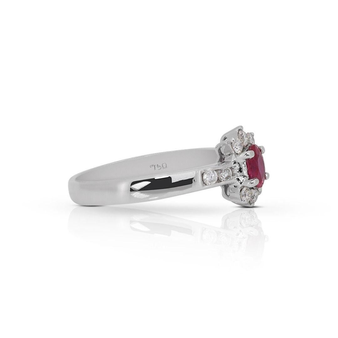 Oval Cut Dazzling 0.25ct Pave Diamond Ring with Ruby Center Stone For Sale