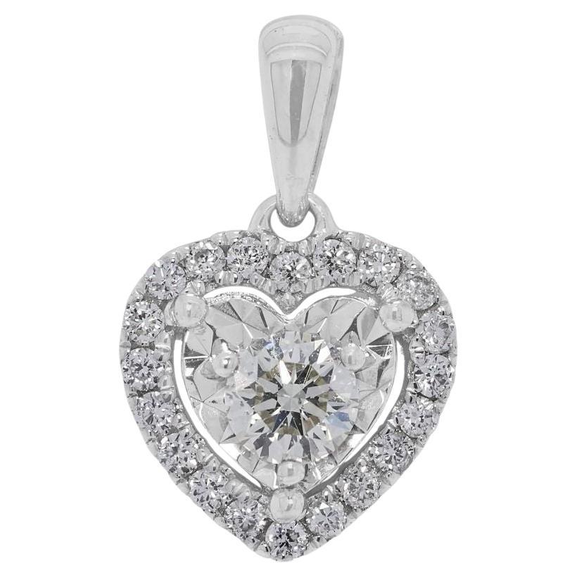 Dazzling 0.2ct Halo Heart-Shaped Natural Diamond Pendant in 18K White Gold