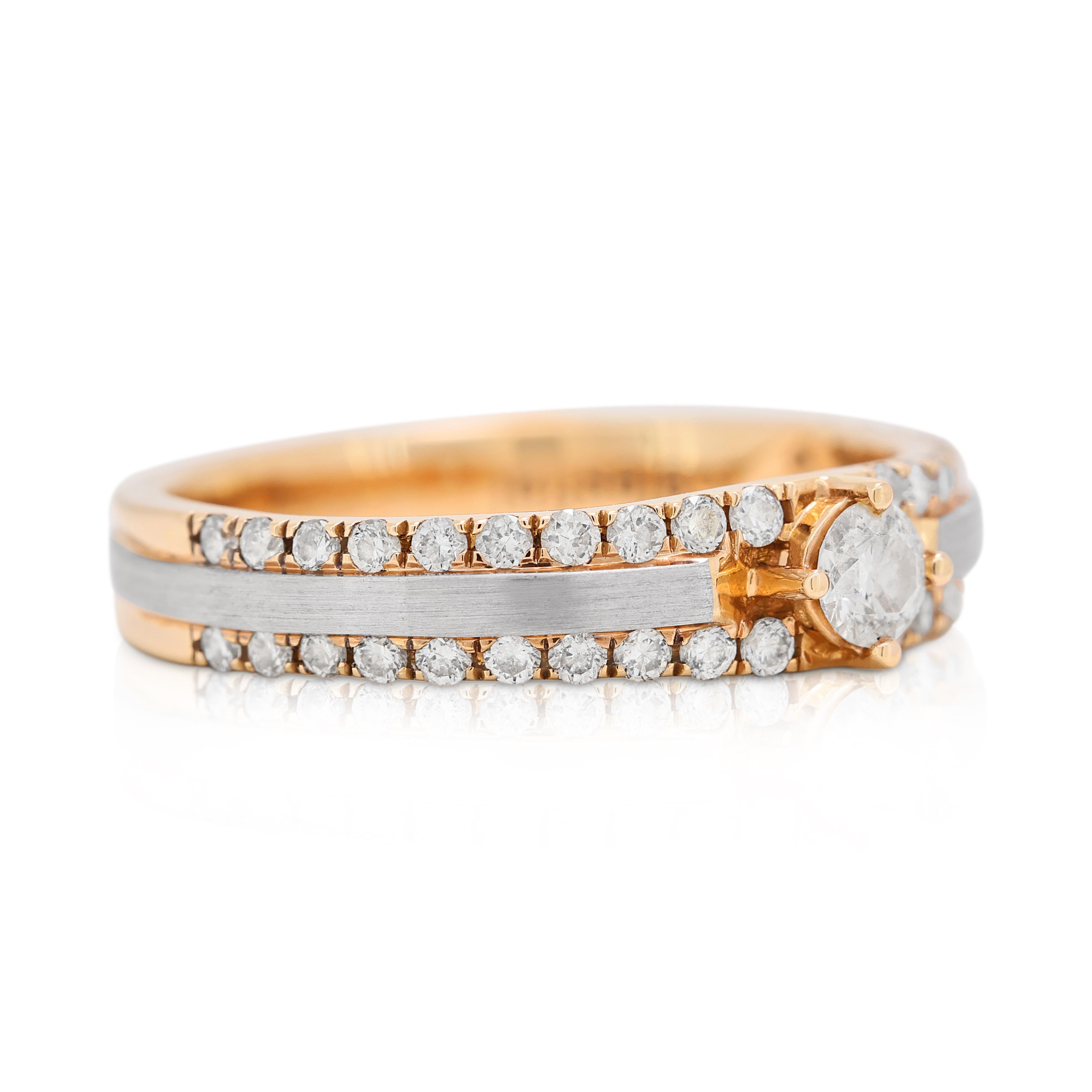 Taglio rotondo Anello Pave in oro bicolore 18 carati da 0,30 ct. in vendita