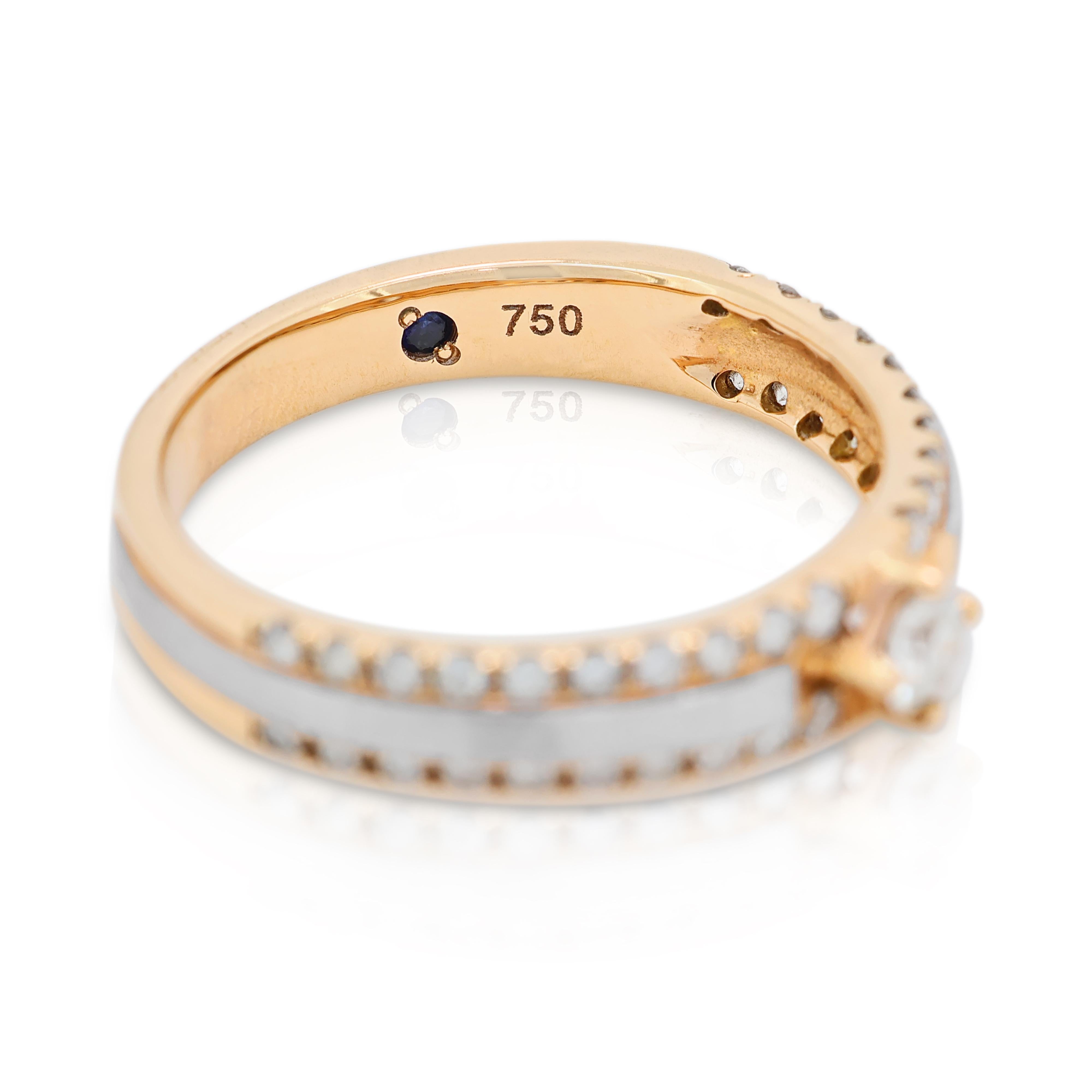 Anello Pave in oro bicolore 18 carati da 0,30 ct. In condizioni ottime in vendita a רמת גן, IL