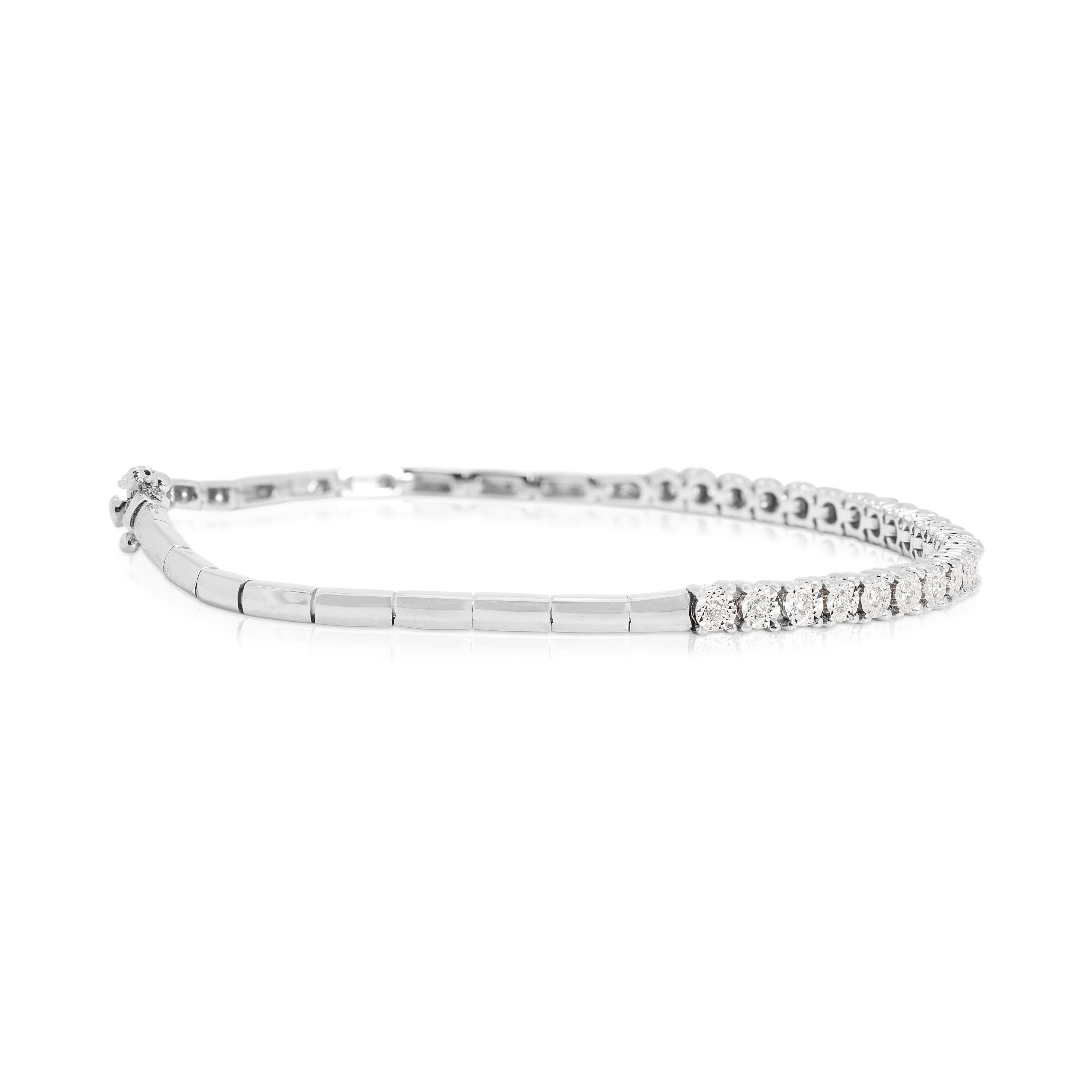 Taglio rotondo Abbagliante bracciale tennis con diamanti naturali da 0,34 carati in oro bianco 18 carati