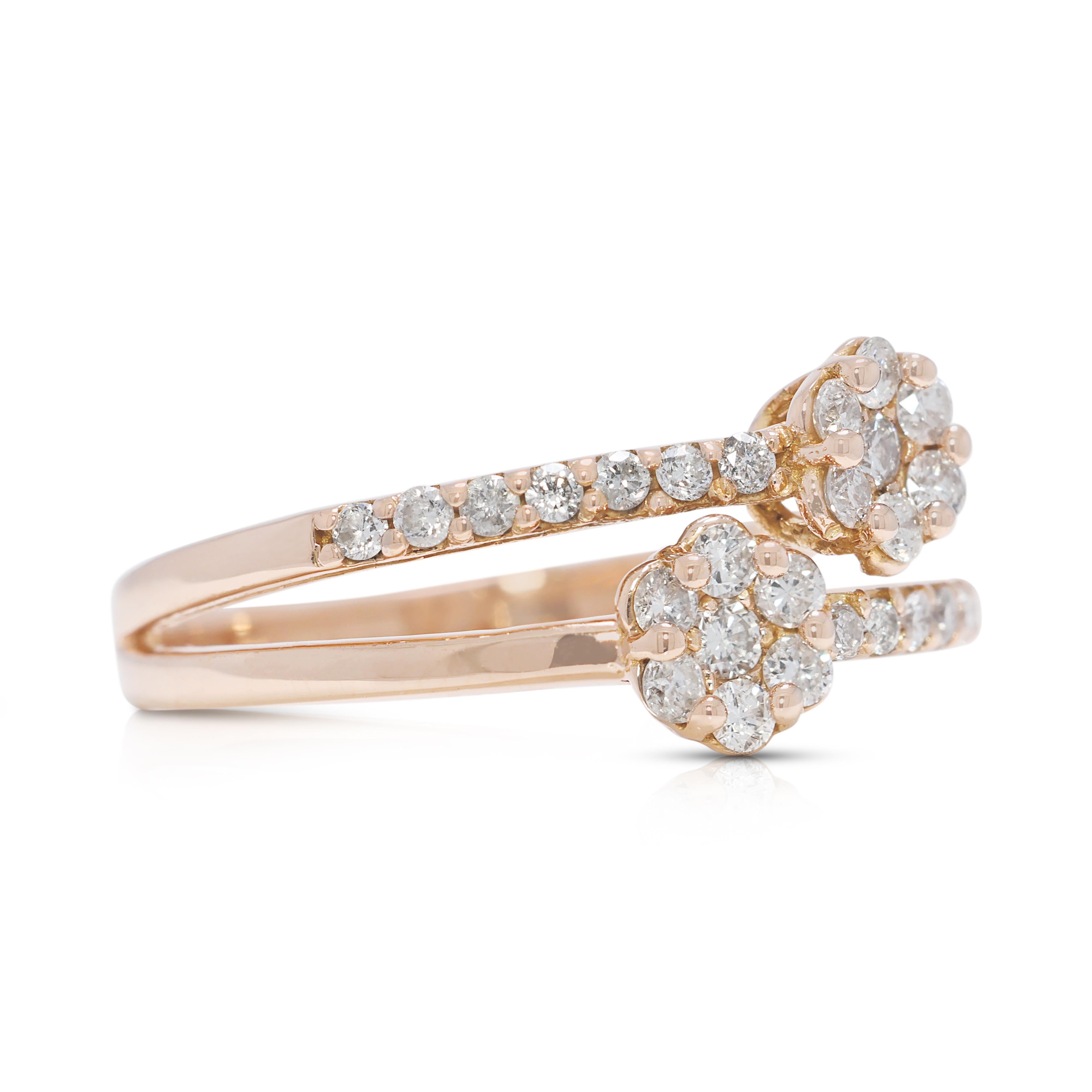 Abbagliante  Anello con diamante naturale da 0,42 carati con gambo diviso in oro rosa 18 carati In condizioni ottime in vendita a רמת גן, IL
