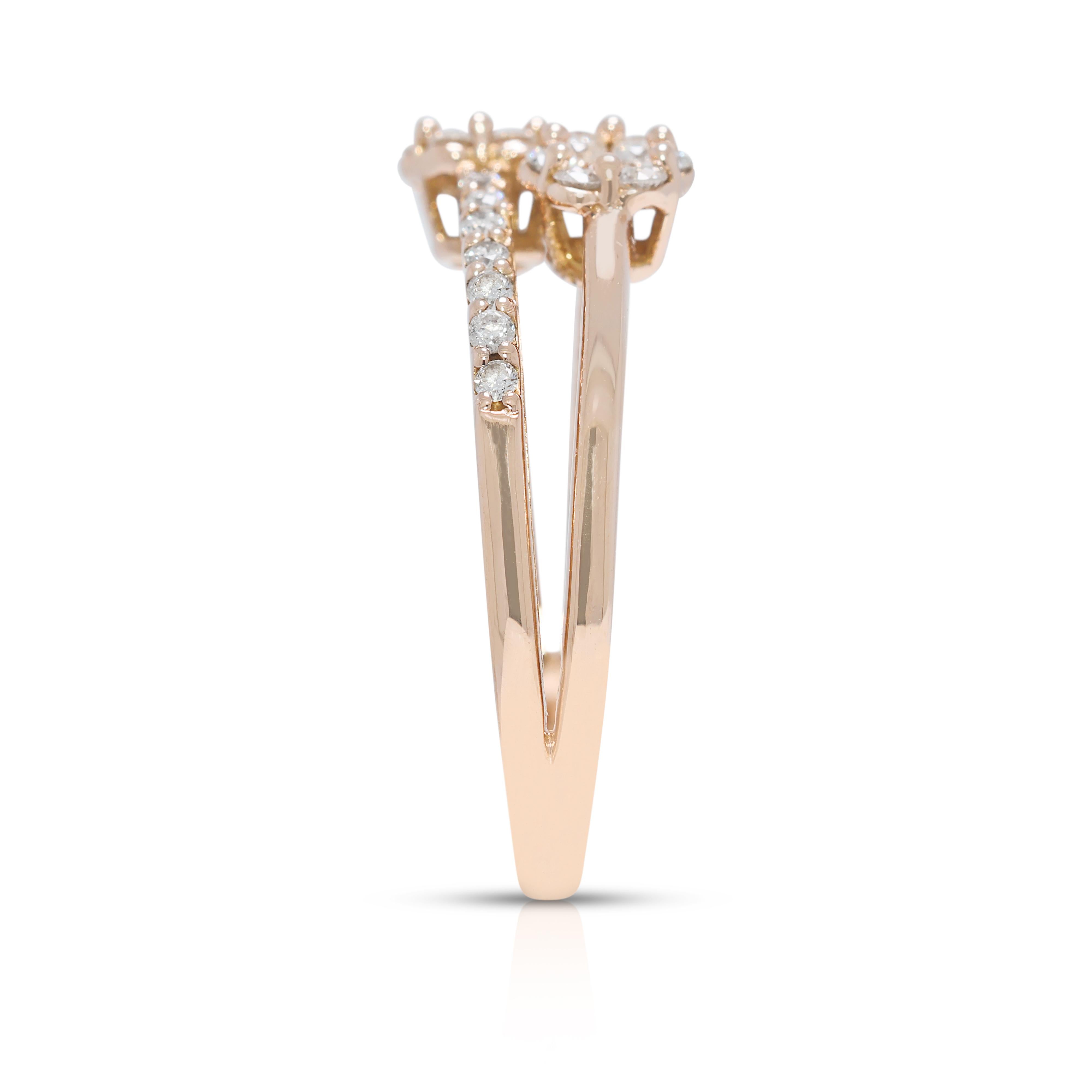 Donna Abbagliante  Anello con diamante naturale da 0,42 carati con gambo diviso in oro rosa 18 carati in vendita