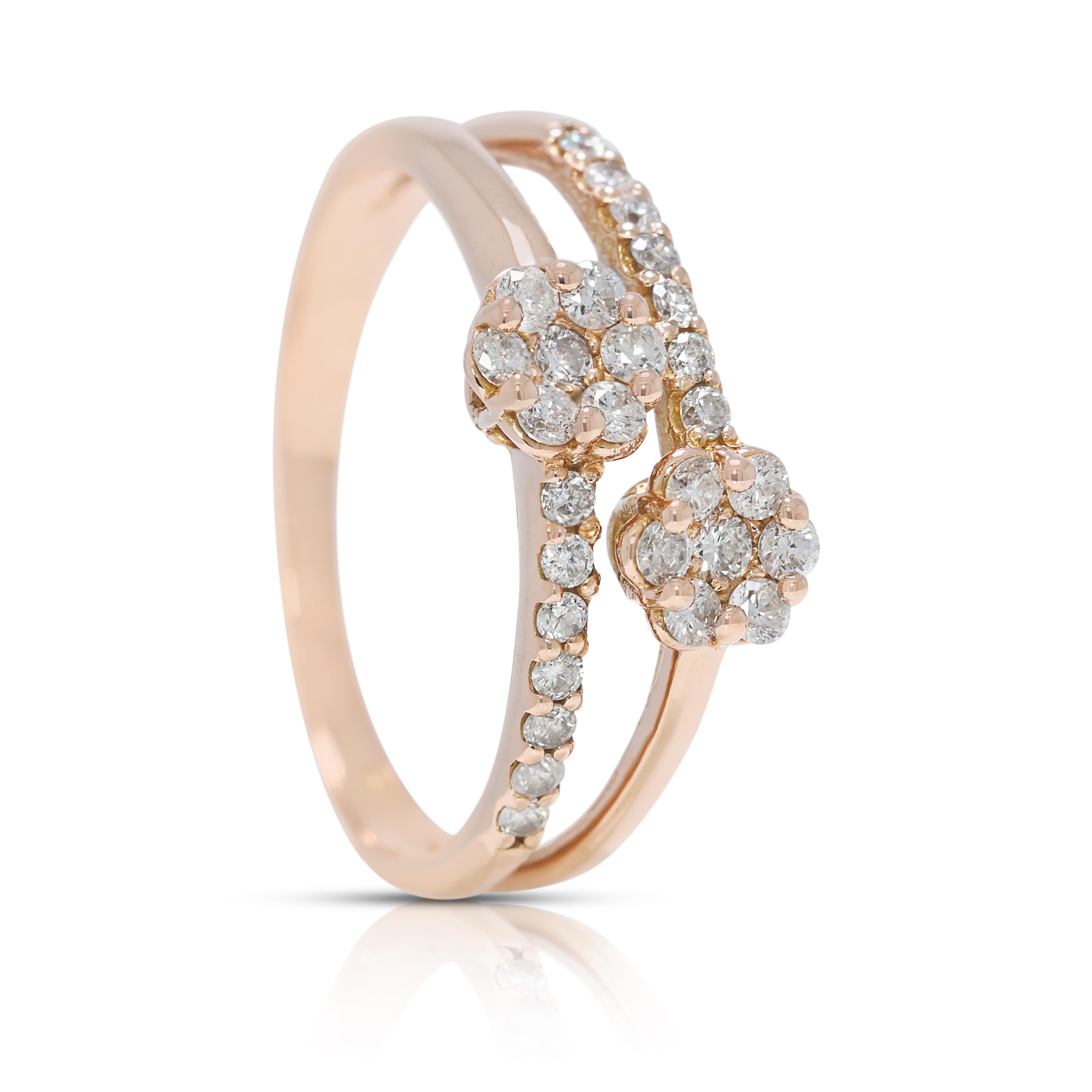 Abbagliante  Anello con diamante naturale da 0,42 carati con gambo diviso in oro rosa 18 carati in vendita 1