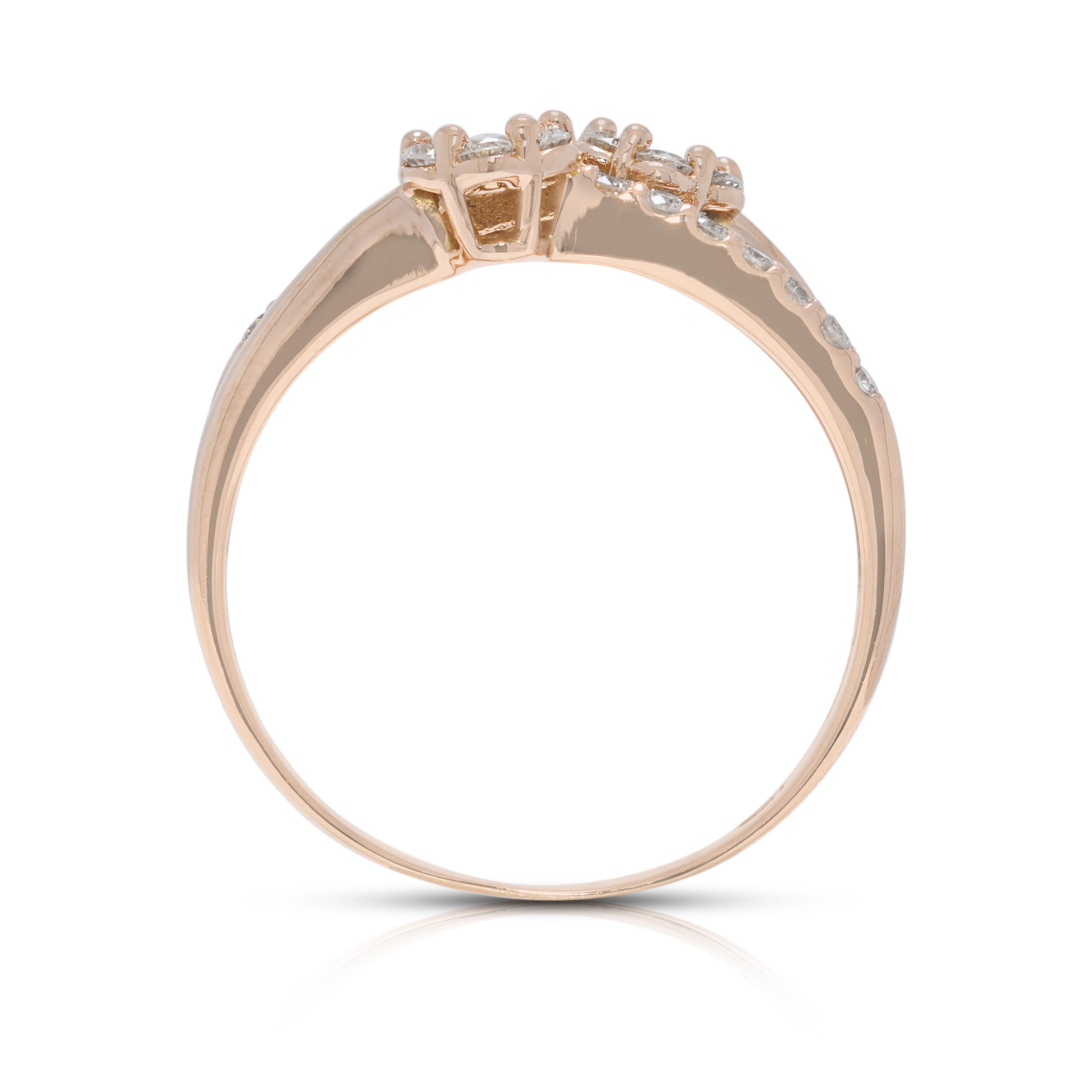 Abbagliante  Anello con diamante naturale da 0,42 carati con gambo diviso in oro rosa 18 carati in vendita 2