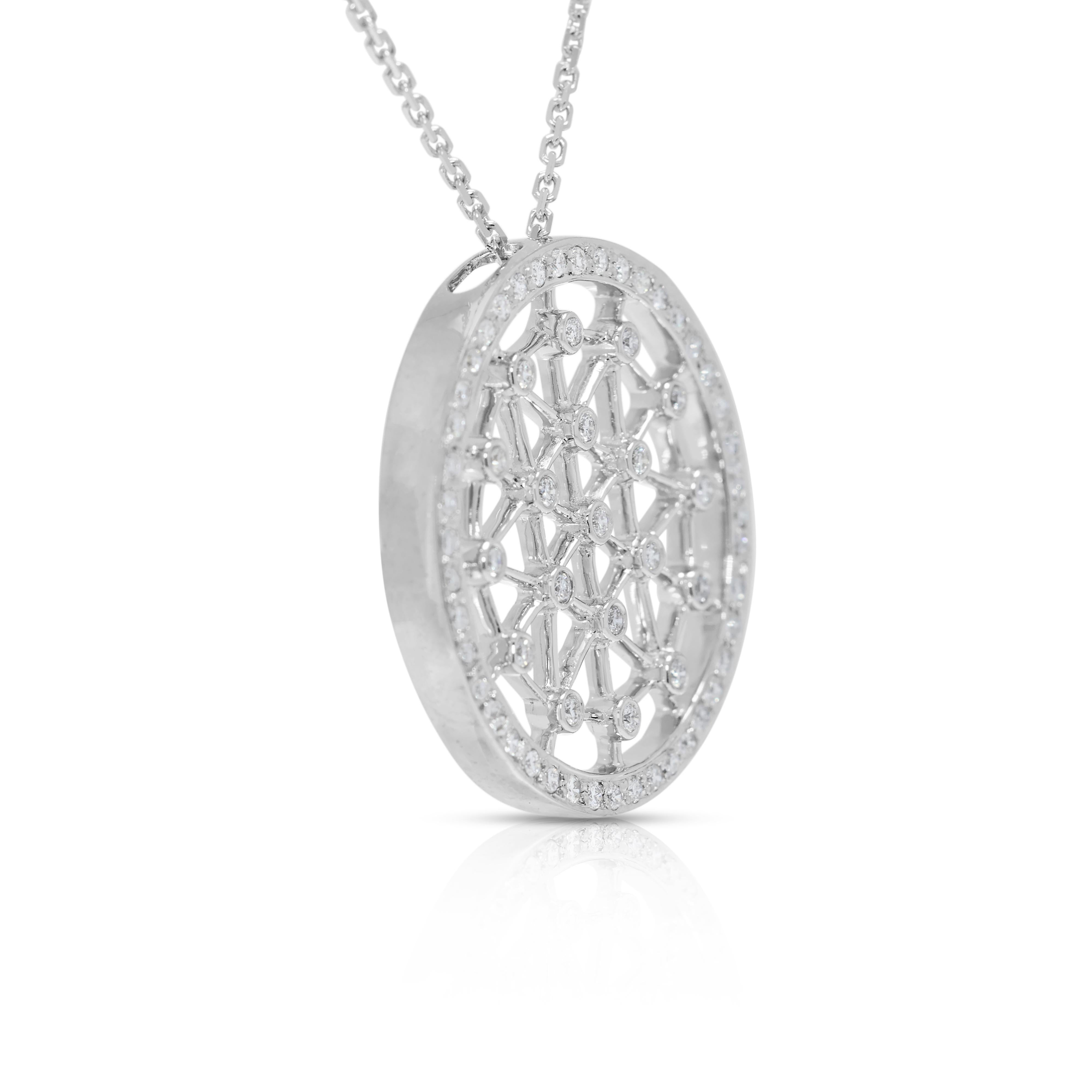 Taille ronde Pendentif éblouissant en or blanc 18 carats de 0,42 ct de diamants naturels en vente