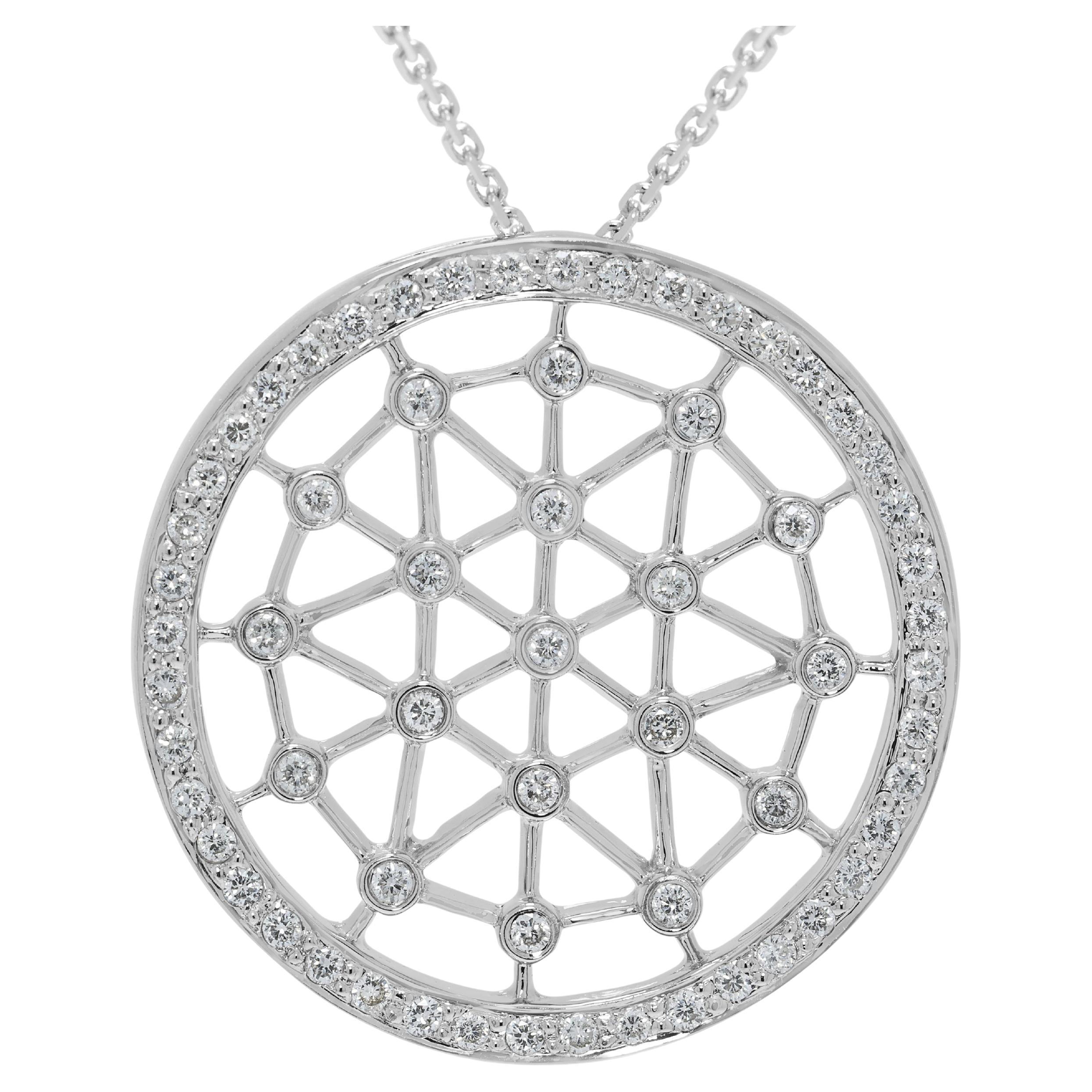 Pendentif éblouissant en or blanc 18 carats de 0,42 ct de diamants naturels