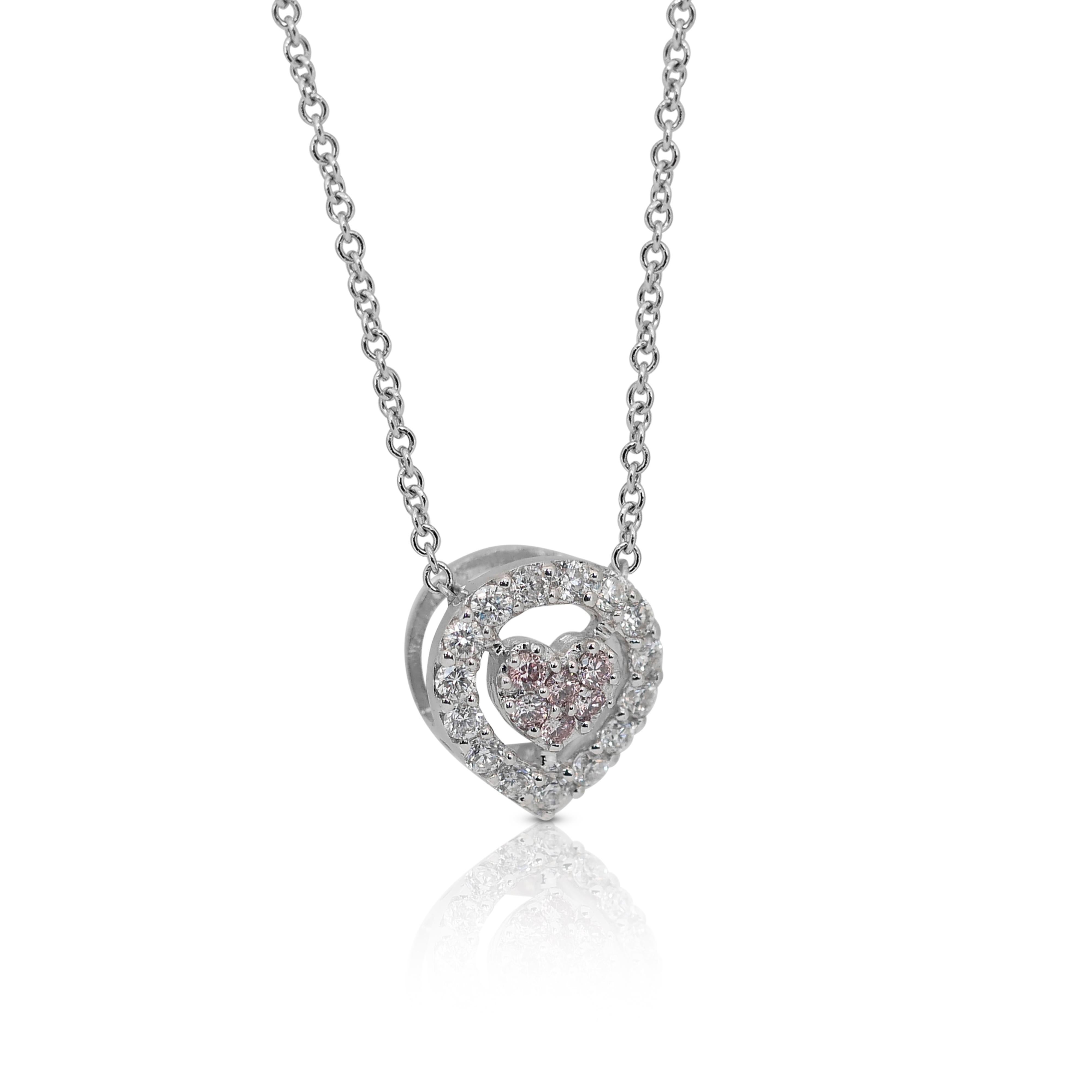 Taglio rotondo Collana con ciondolo in oro bianco 18 carati con diamanti colorati da 0,45 ct. in vendita