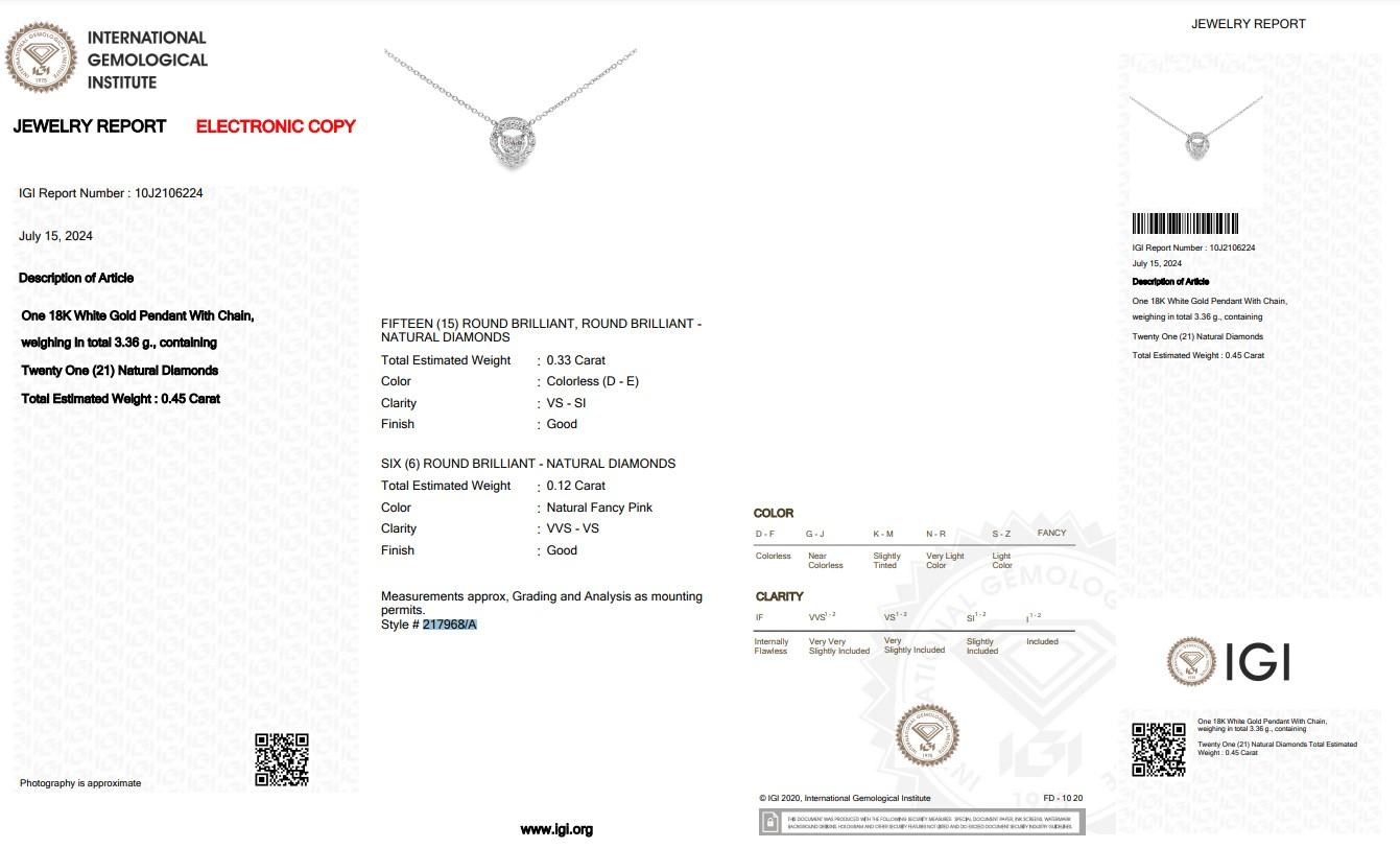 Collana con ciondolo in oro bianco 18 carati con diamanti colorati da 0,45 ct. in vendita 1