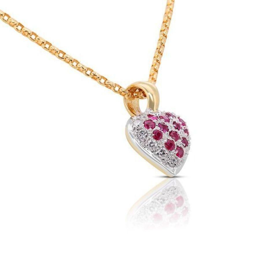 Round Cut Dazzling 0.55ct Ruby & Diamond Pendant 18K Yellow Gold- Chain not included For Sale