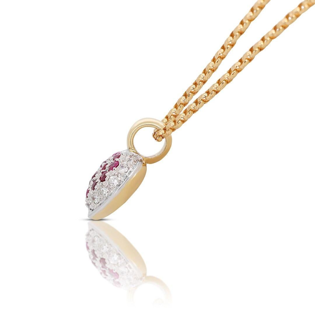 Women's Dazzling 0.55ct Ruby & Diamond Pendant 18K Yellow Gold- Chain not included For Sale