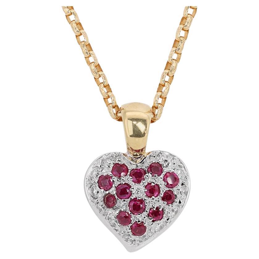 Dazzling 0.55ct Ruby & Diamond Pendant 18K Yellow Gold- Chain not included For Sale