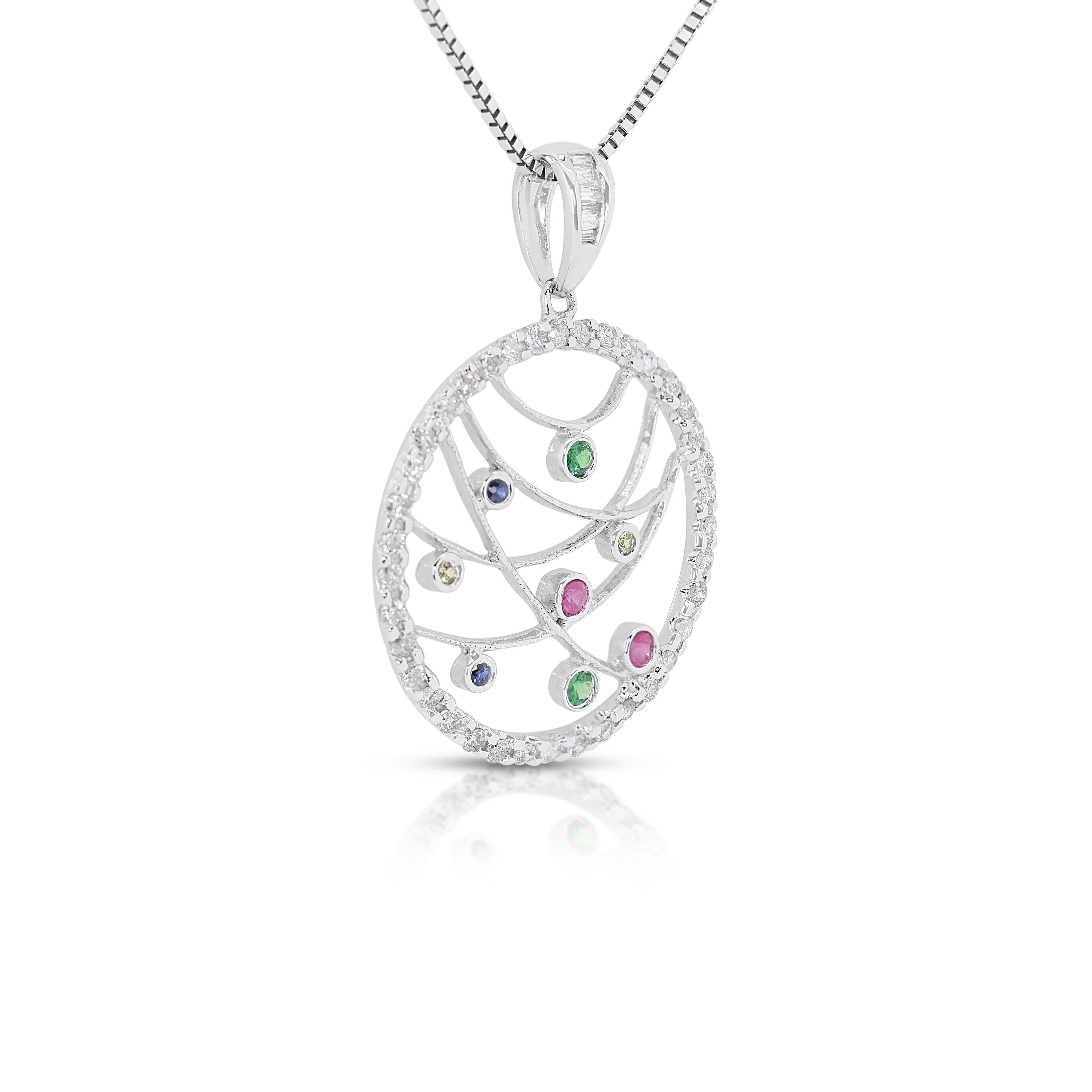 Round Cut Dazzling 0.62ct Mixed Stones w/ Diamonds in 18K White Gold (Chain Not Included) For Sale
