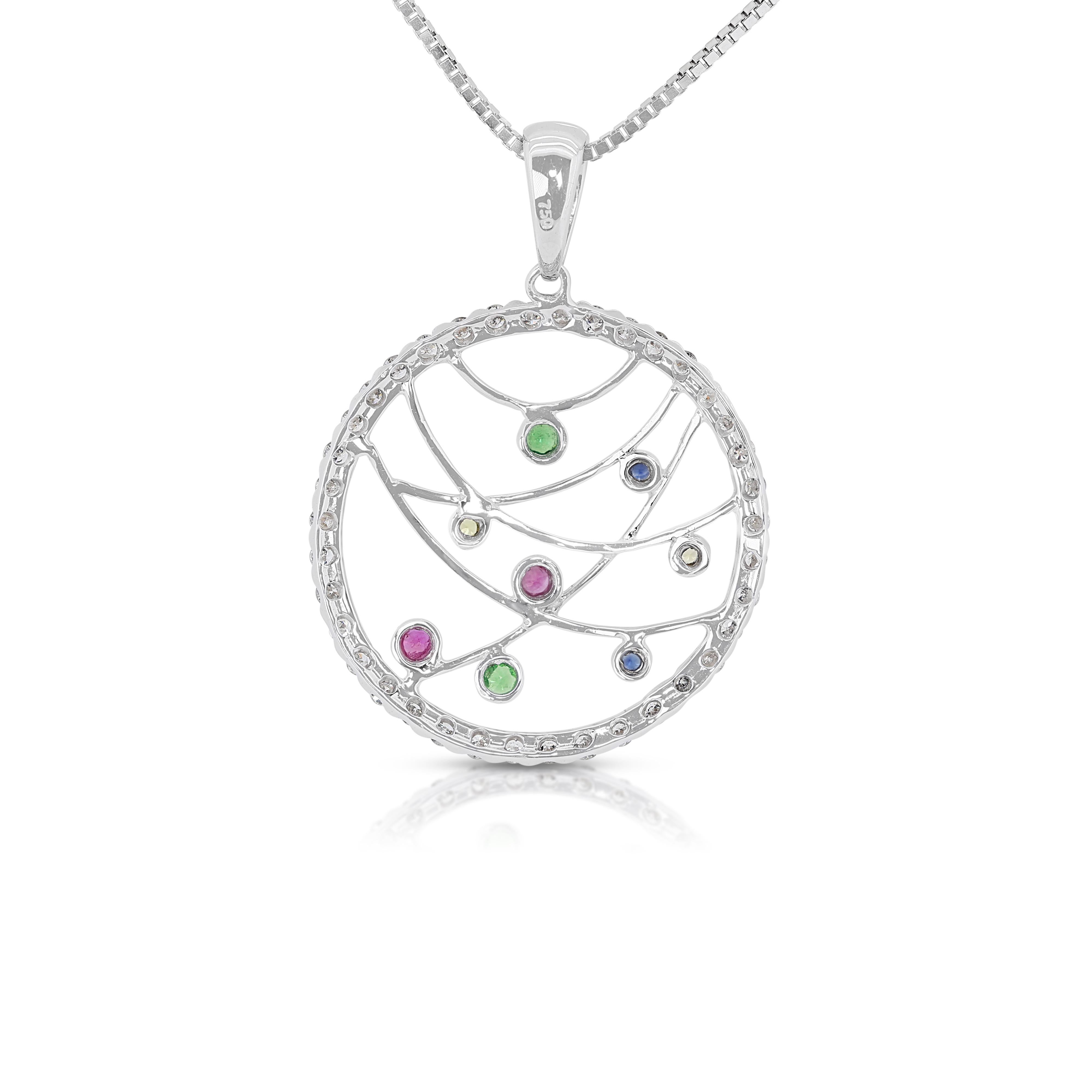 Dazzling 0.62ct Mixed Stones w/ Diamonds in 18K White Gold (Chain Not Included) For Sale 1