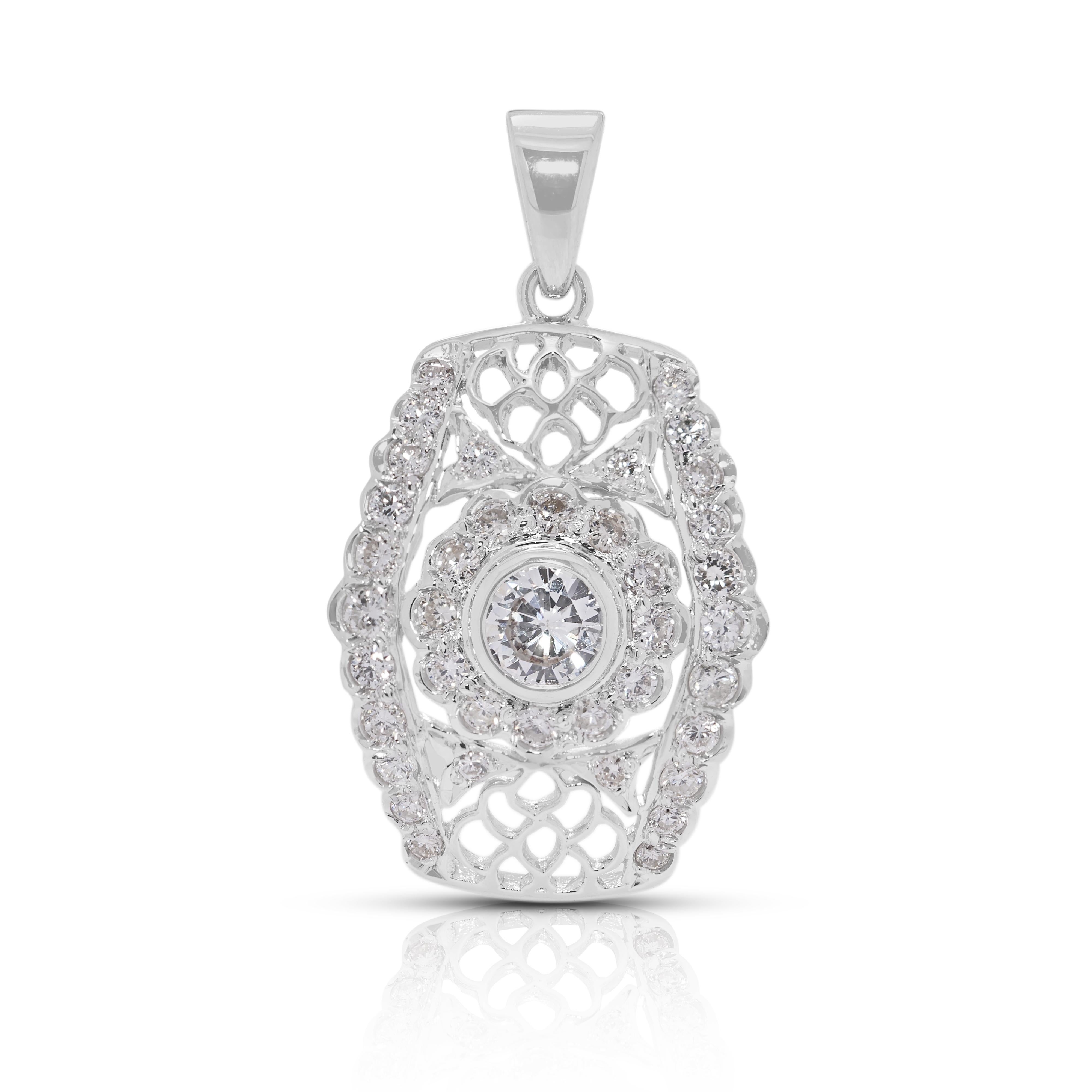 Éblouissant pendentif filigrane en or blanc 18 carats orné d'un diamant naturel de 0,63 ct. en vente 2