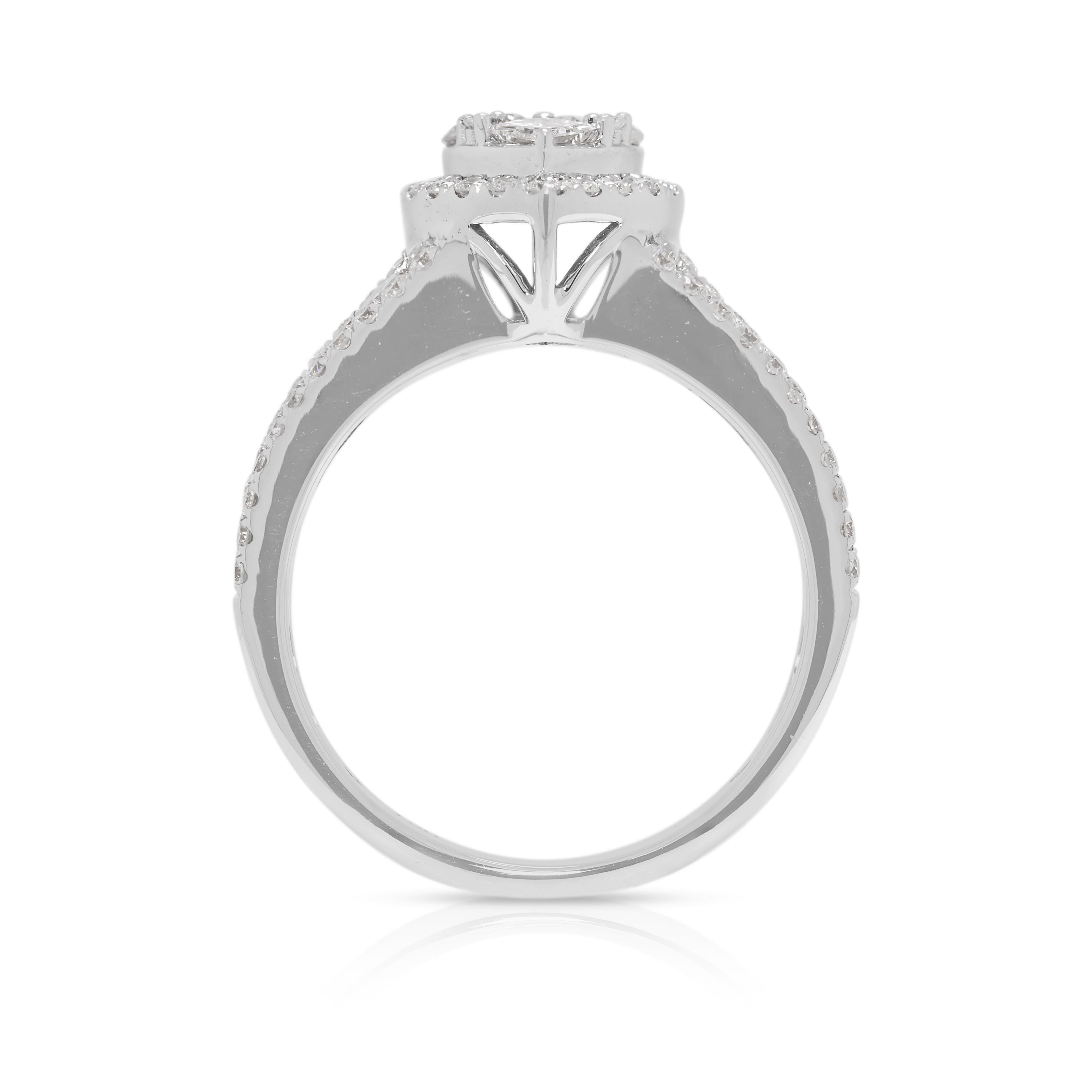 Schillernder 0,66ct natürlicher Diamant Herz Cluster Ring in 18K Weißgold im Angebot 2