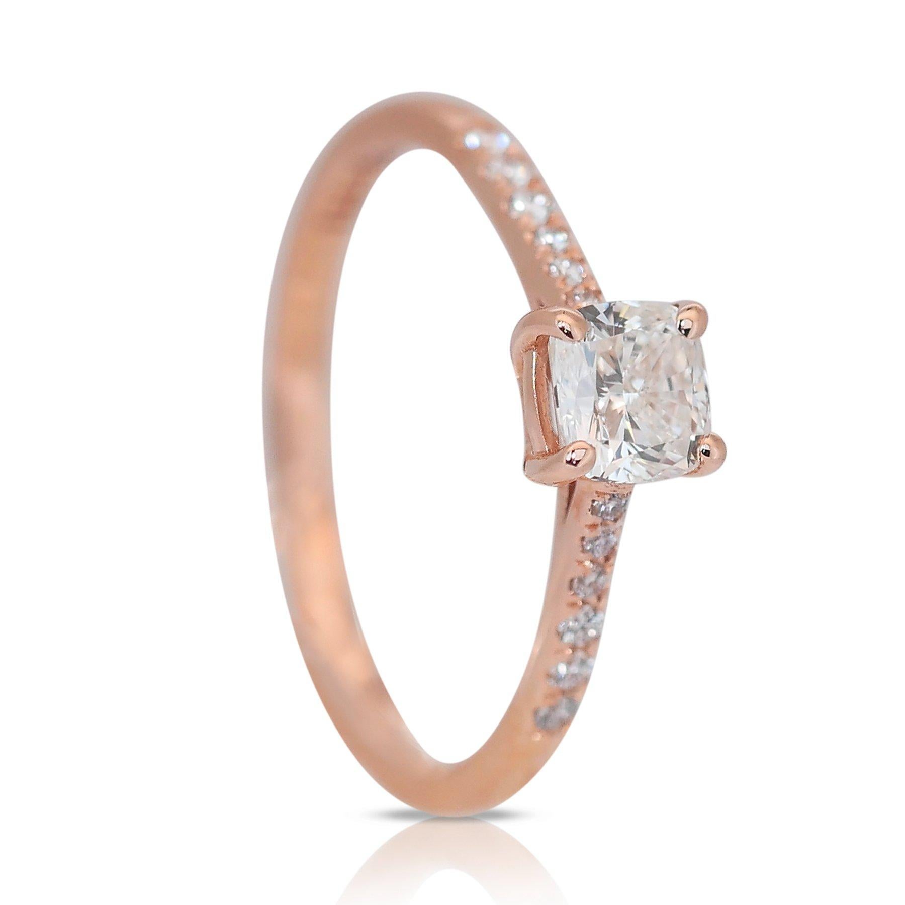 Dazzling 0.70ct Double Excellent Ideal Cut Diamonds Pave Ring in 18k Rose Gold For Sale 1