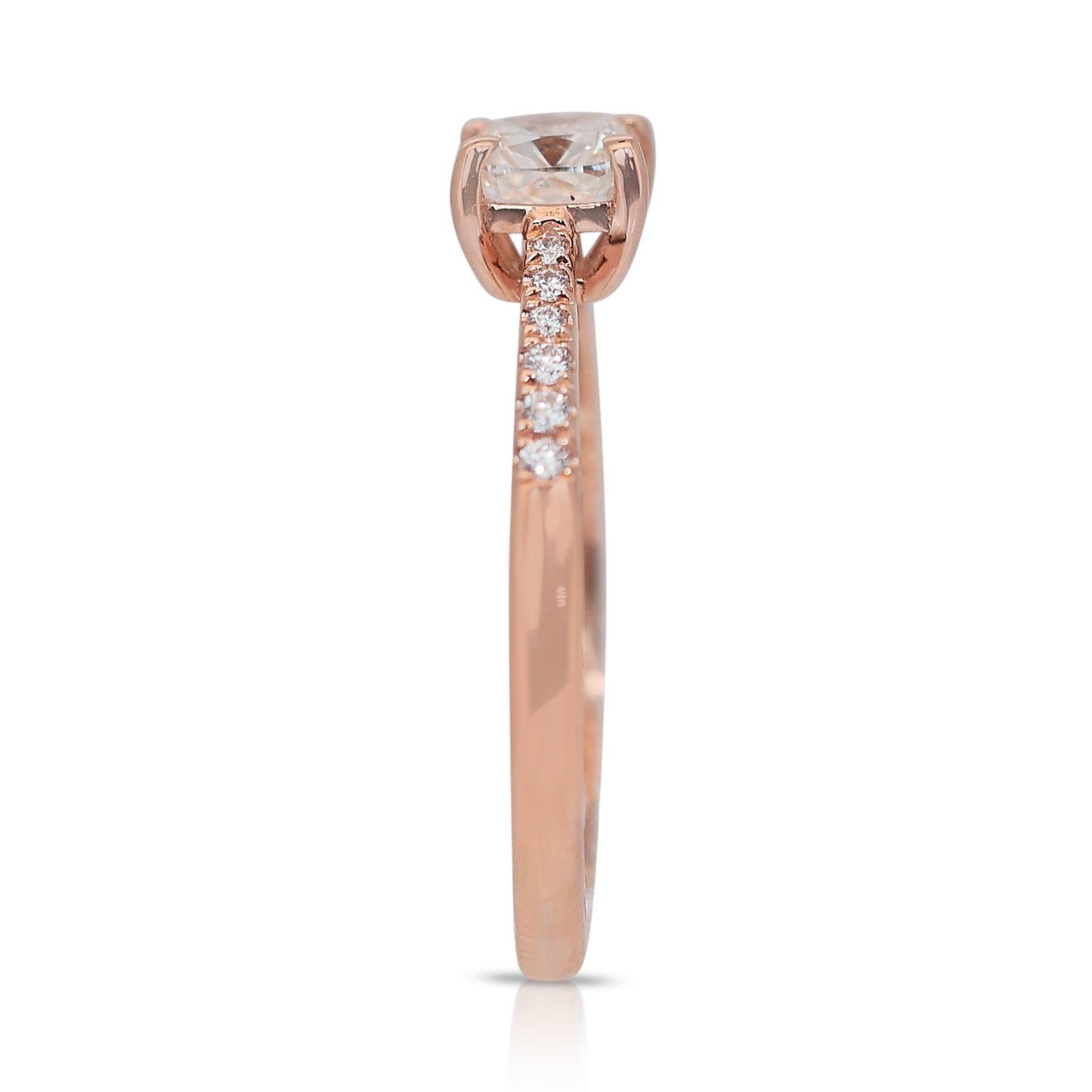 Dazzling 0.70ct Double Excellent Ideal Cut Diamonds Pave Ring in 18k Rose Gold For Sale 2