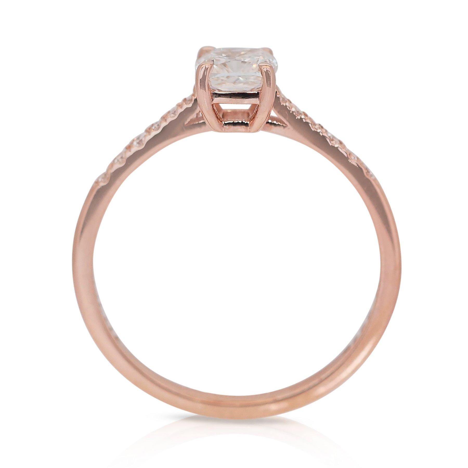 Dazzling 0.70ct Double Excellent Ideal Cut Diamonds Pave Ring in 18k Rose Gold For Sale 3