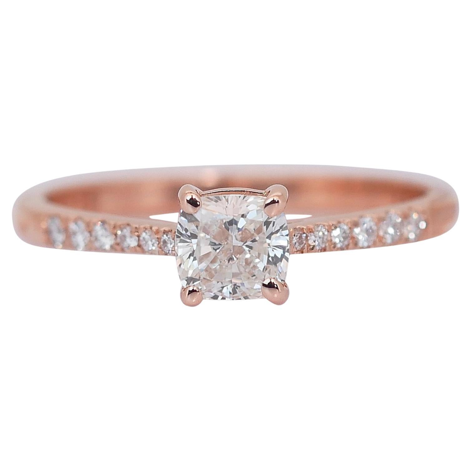 Éblouissante bague en or rose 18 carats avec pavé de diamants taille idéale de 0,70 carat