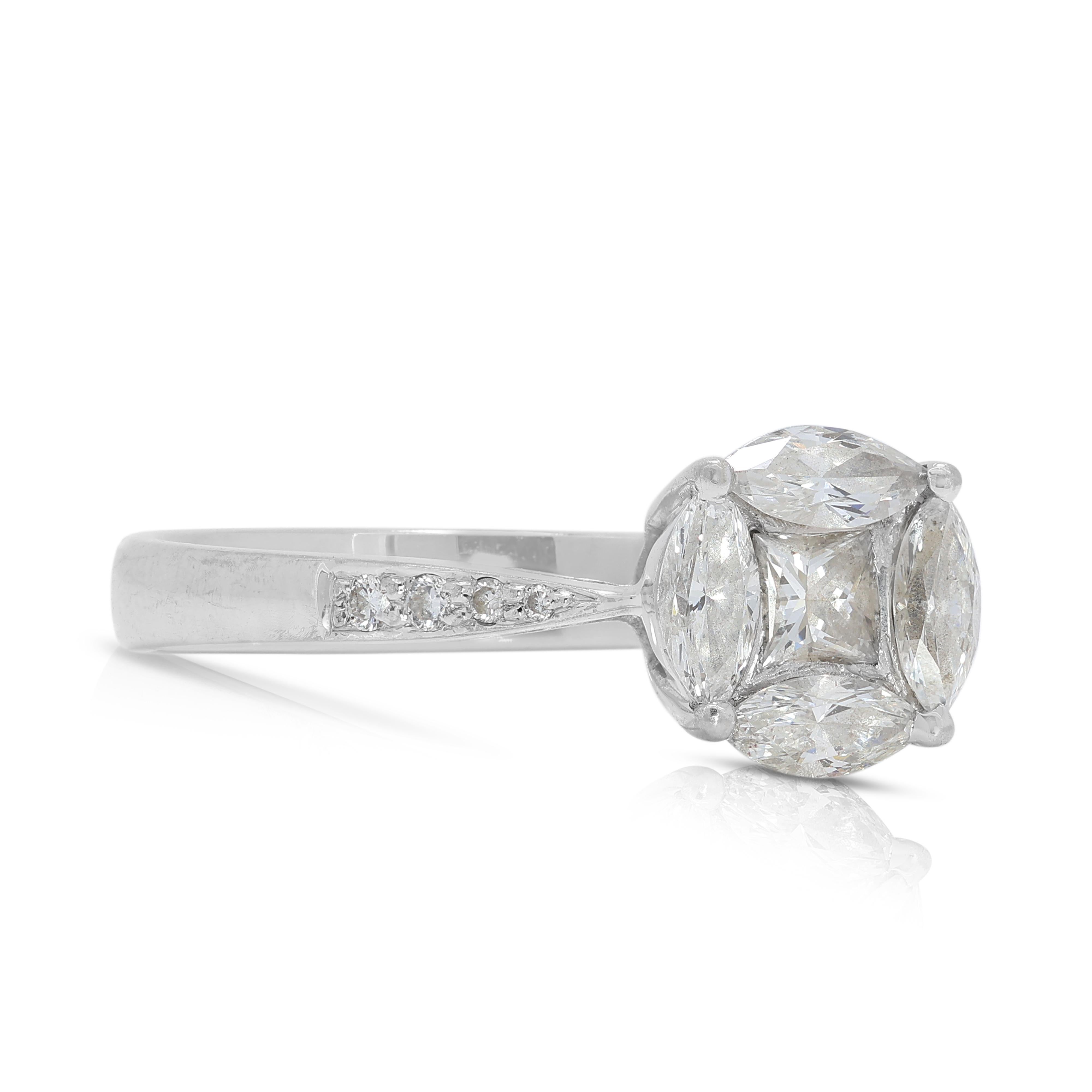 Taille princesse Éblouissante bague pavée de diamants naturels 0,70 carat en or blanc 18 carats en vente