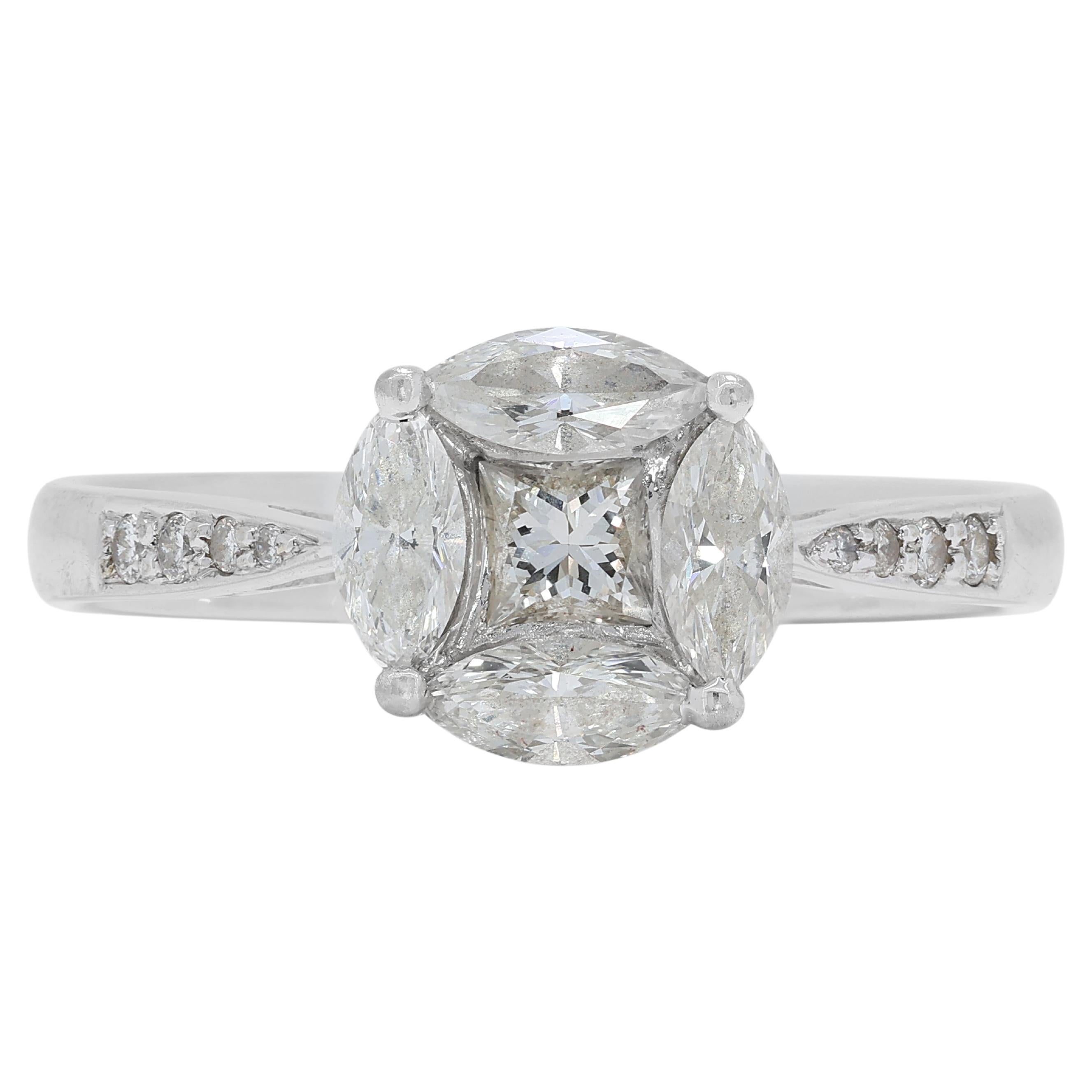 Dazzling 0.70ct Natural Diamond Pave Ring in 18K White Gold