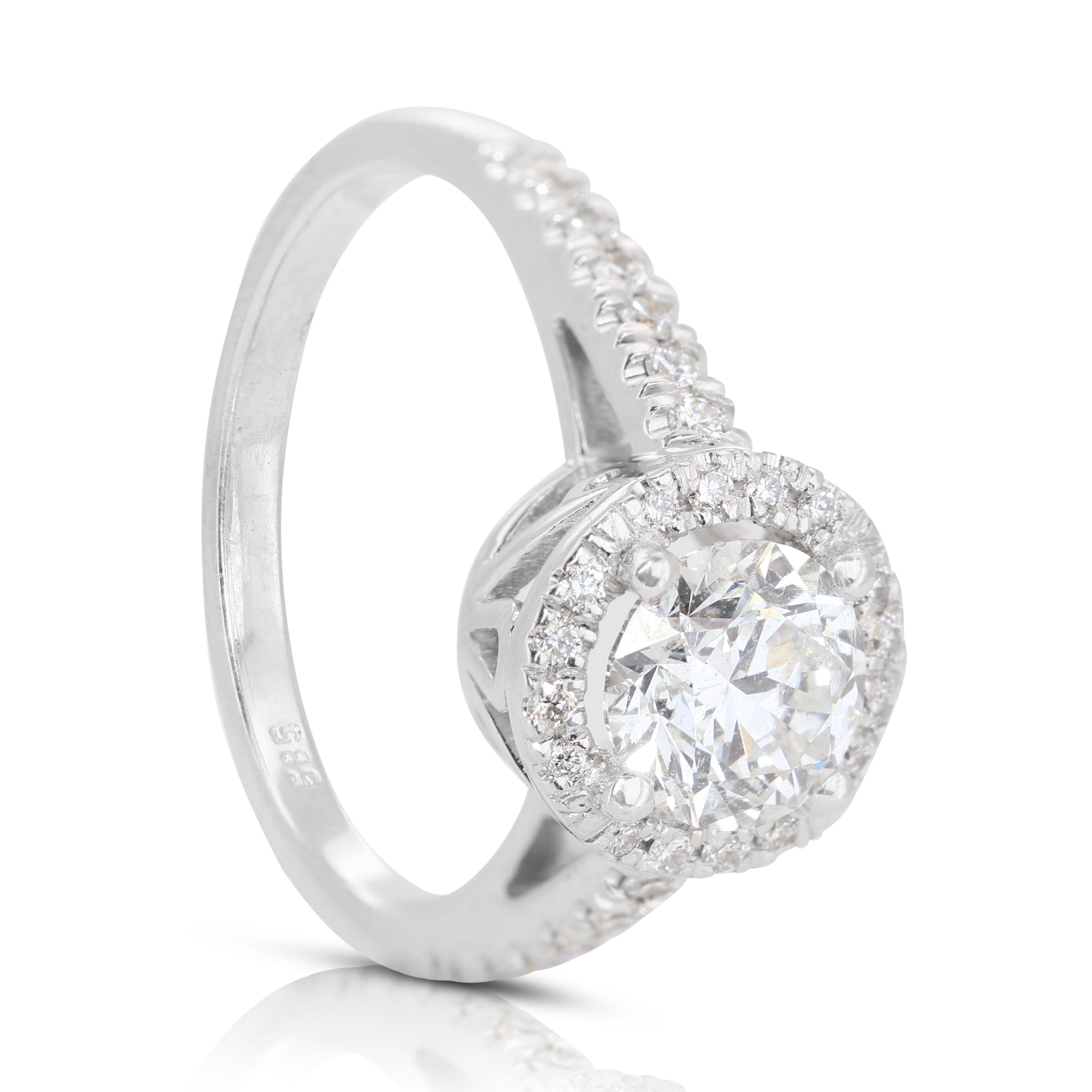 Dazzling 0.70ct Pave Halo Diamond Ring set in 14K White Gold For Sale 3
