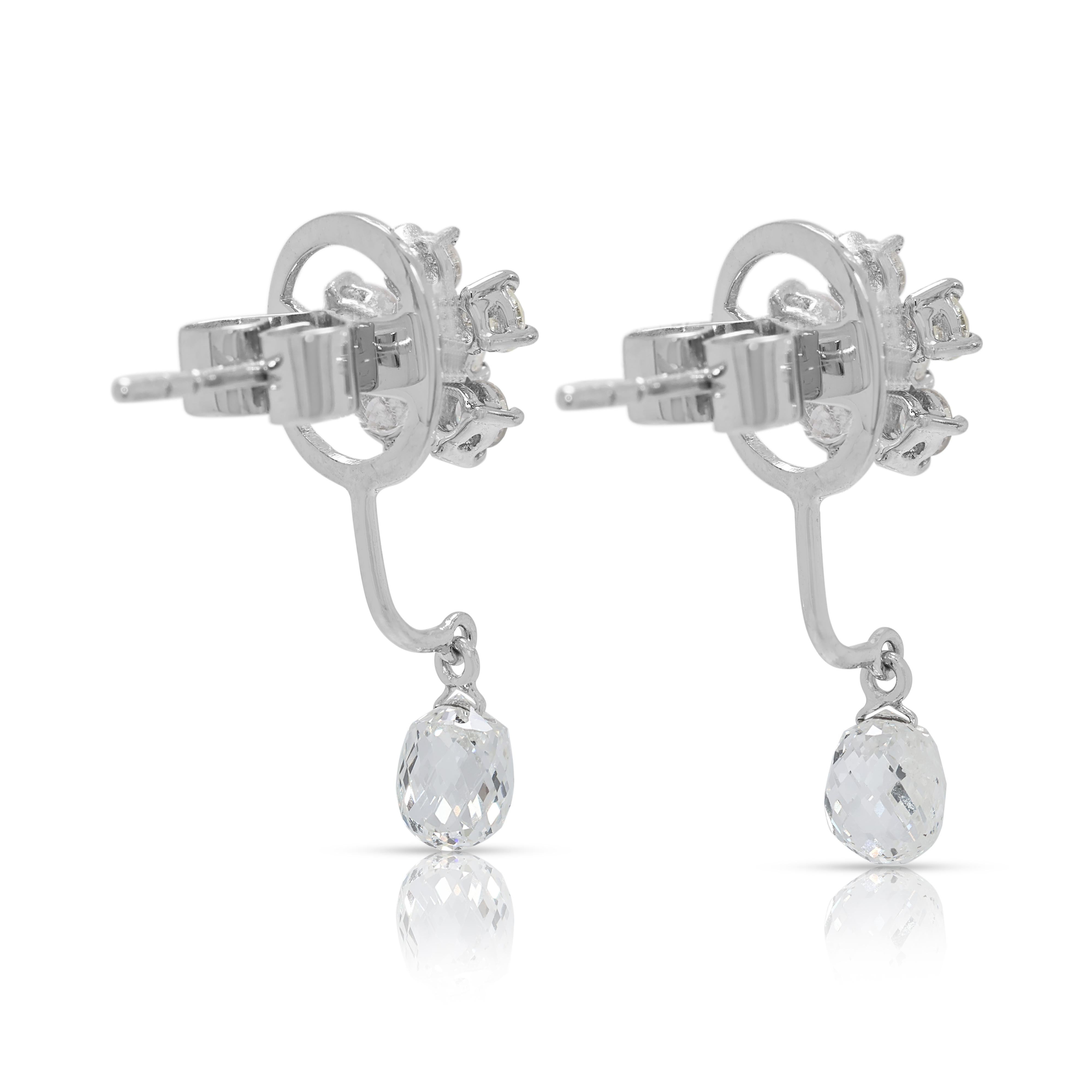 Boucles d'oreilles pendantes en or blanc 12 carats avec diamant brillant et taille rose de 0,70 ct. en vente 1