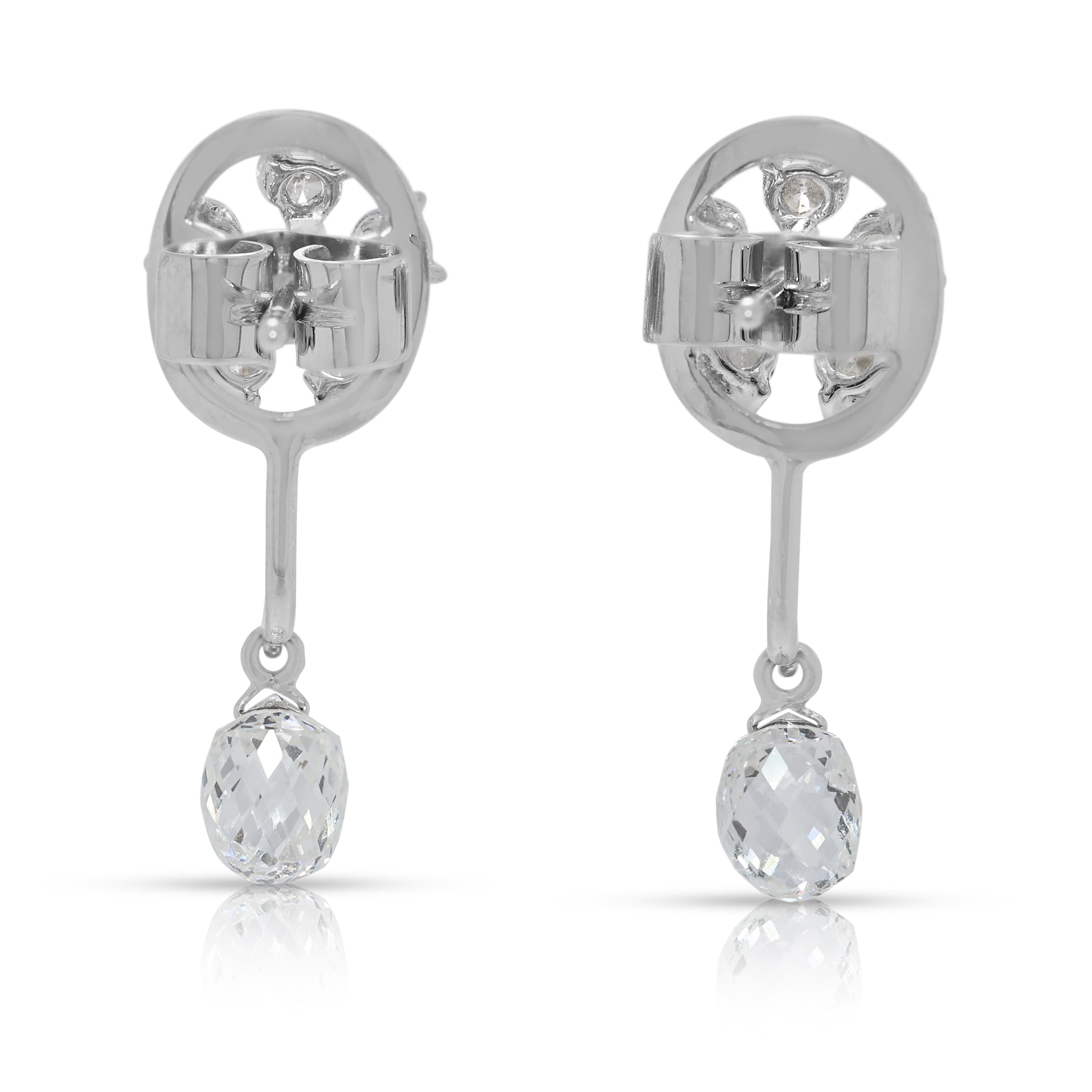 Boucles d'oreilles pendantes en or blanc 12 carats avec diamant brillant et taille rose de 0,70 ct. en vente 2