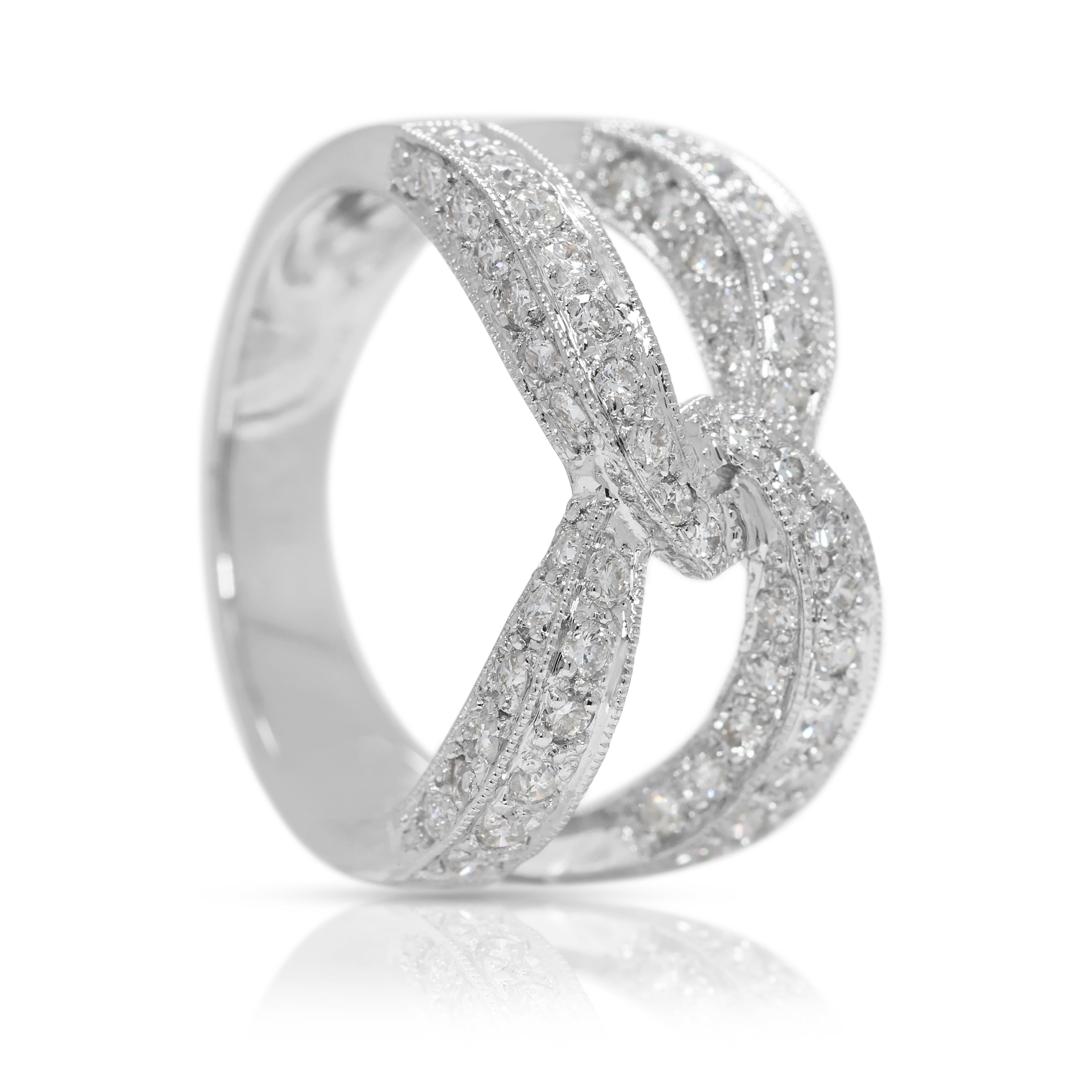 Round Cut Dazzling 0.74ct Natural Diamond Infinity Ring in 18K White Gold For Sale