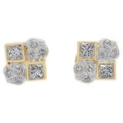 Dazzling 0.78ct Princess & Round Diamond Earrings in 18K Two-Toned Gold