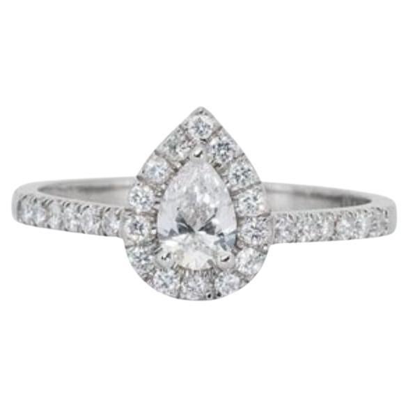 Dazzling 0.7ct Pear Diamond Ring in 18K White Gold For Sale