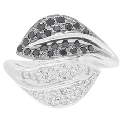 Dazzling 0.80ct Natural Black and White Diamond Bypass Ring in 18K White Gold