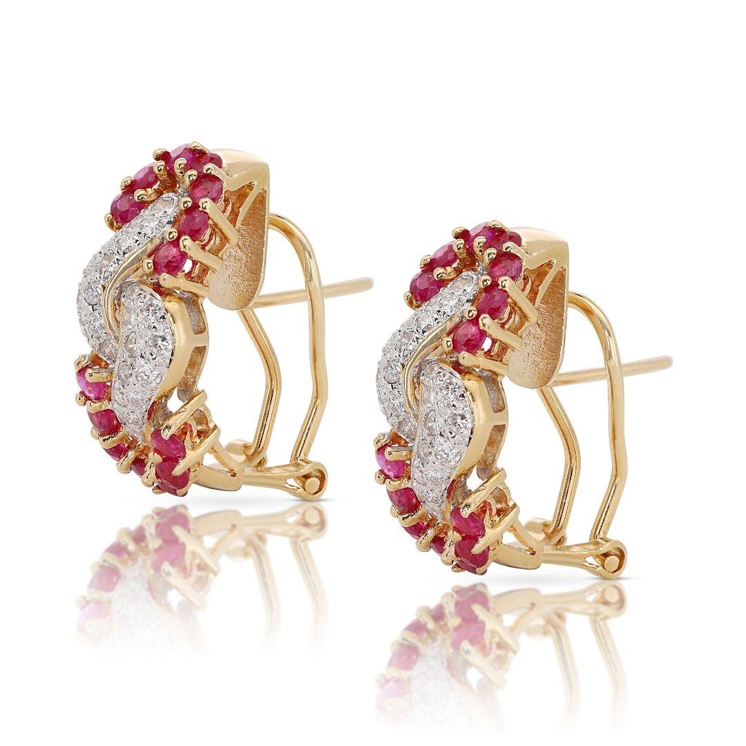 Dazzling 0.80ct Ruby and Diamond Lever-back Earrings set in 18K Yellow Gold In New Condition For Sale In רמת גן, IL