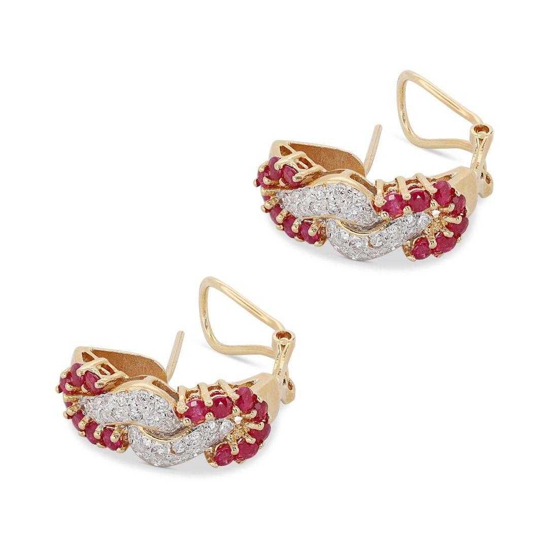 Women's Dazzling 0.80ct Ruby and Diamond Lever-back Earrings set in 18K Yellow Gold For Sale