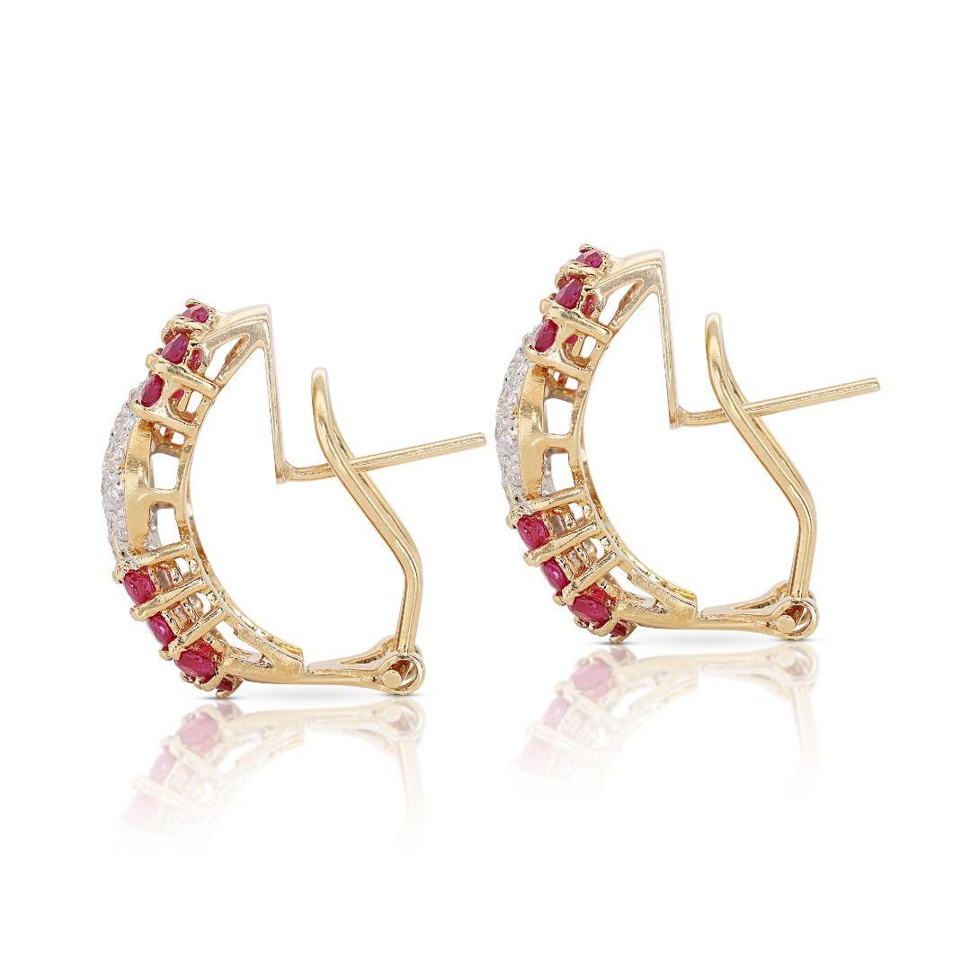 Dazzling 0.80ct Ruby and Diamond Lever-back Earrings set in 18K Yellow Gold For Sale 1