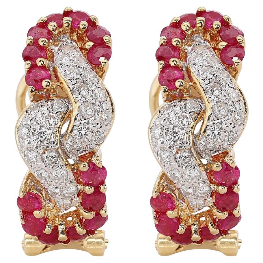 Dazzling 0.80ct Ruby and Diamond Lever-back Earrings set in 18K Yellow Gold For Sale