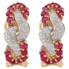 Dazzling 0.80ct Ruby and Diamond Lever-back Earrings set in 18K Yellow Gold