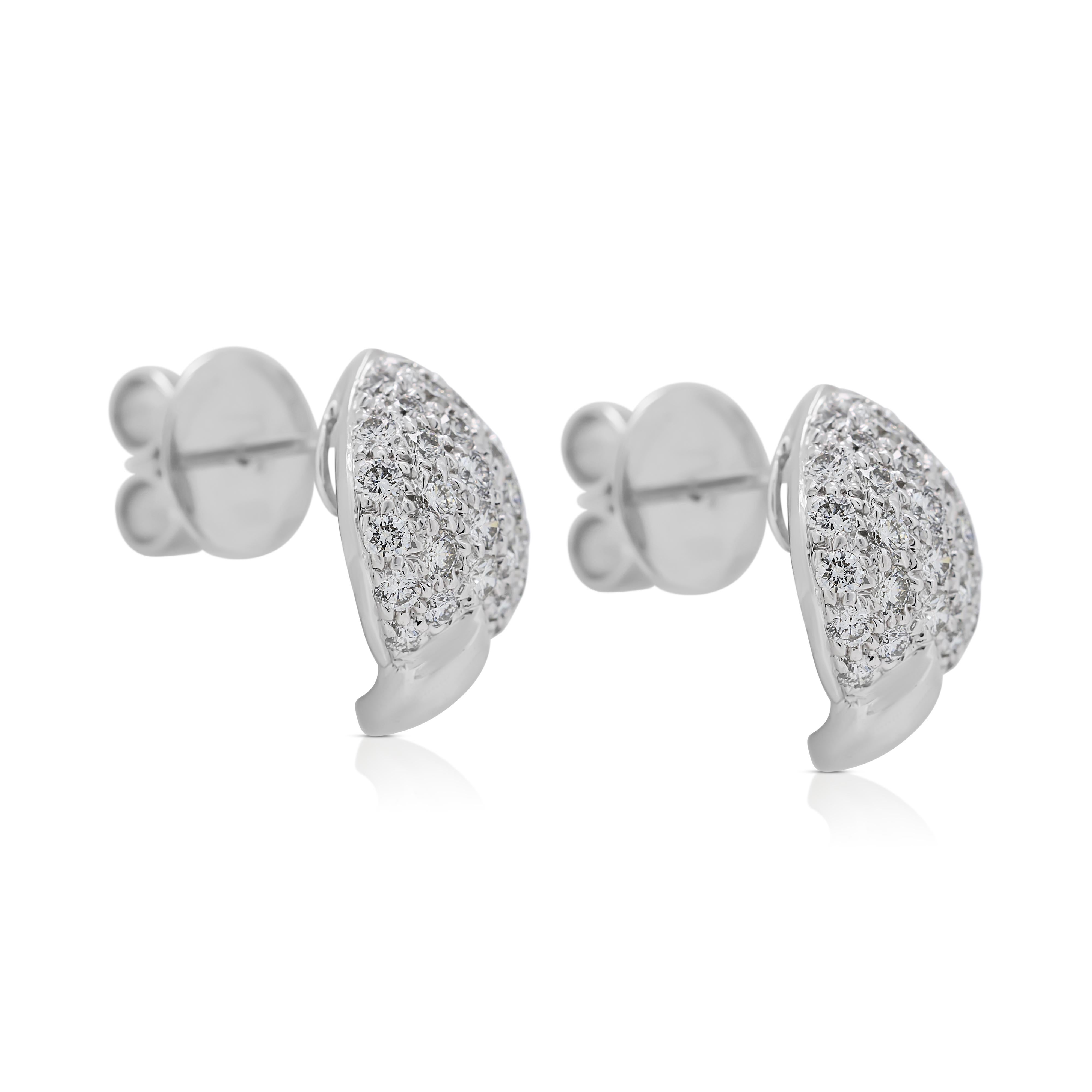 Taglio rotondo Orecchini con diamanti naturali da 0,84 carati in oro bianco 18K in vendita