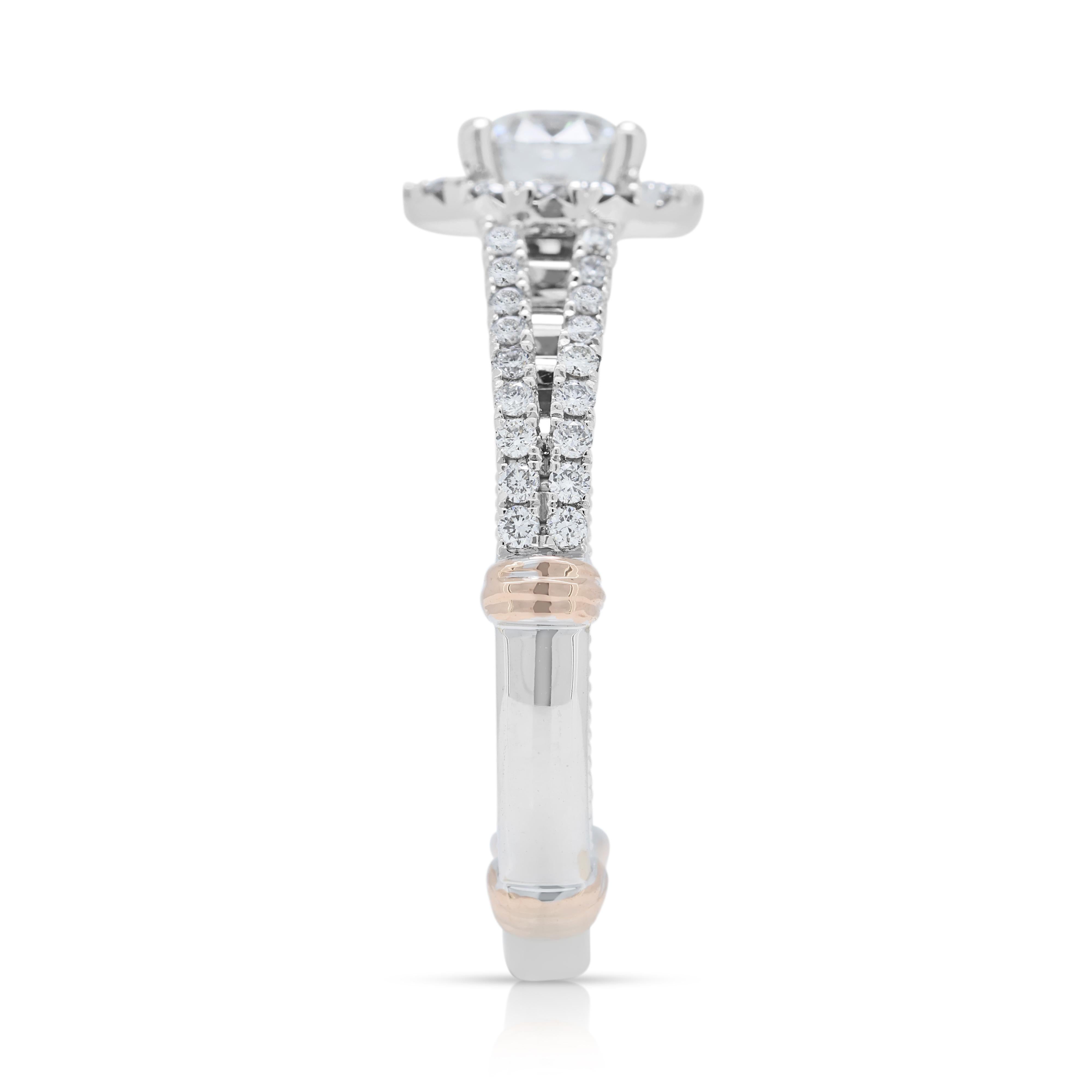 Schillernder 0,88 Karat Halo-Diamantring aus 18 Karat zweifarbigem Gold mit Diamanten - GIA zertifiziert im Angebot 1
