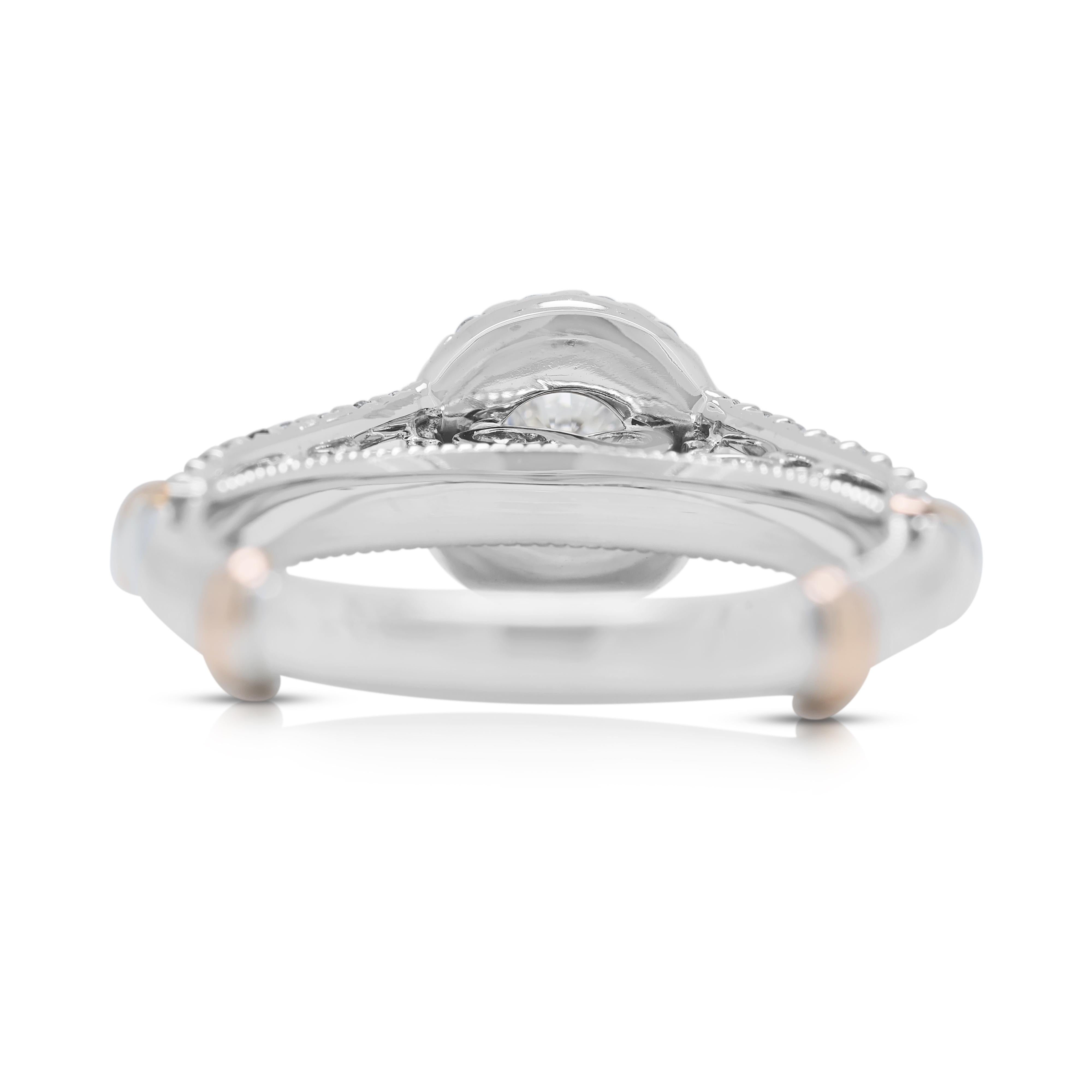 Schillernder 0,88 Karat Halo-Diamantring aus 18 Karat zweifarbigem Gold mit Diamanten - GIA zertifiziert im Angebot 2