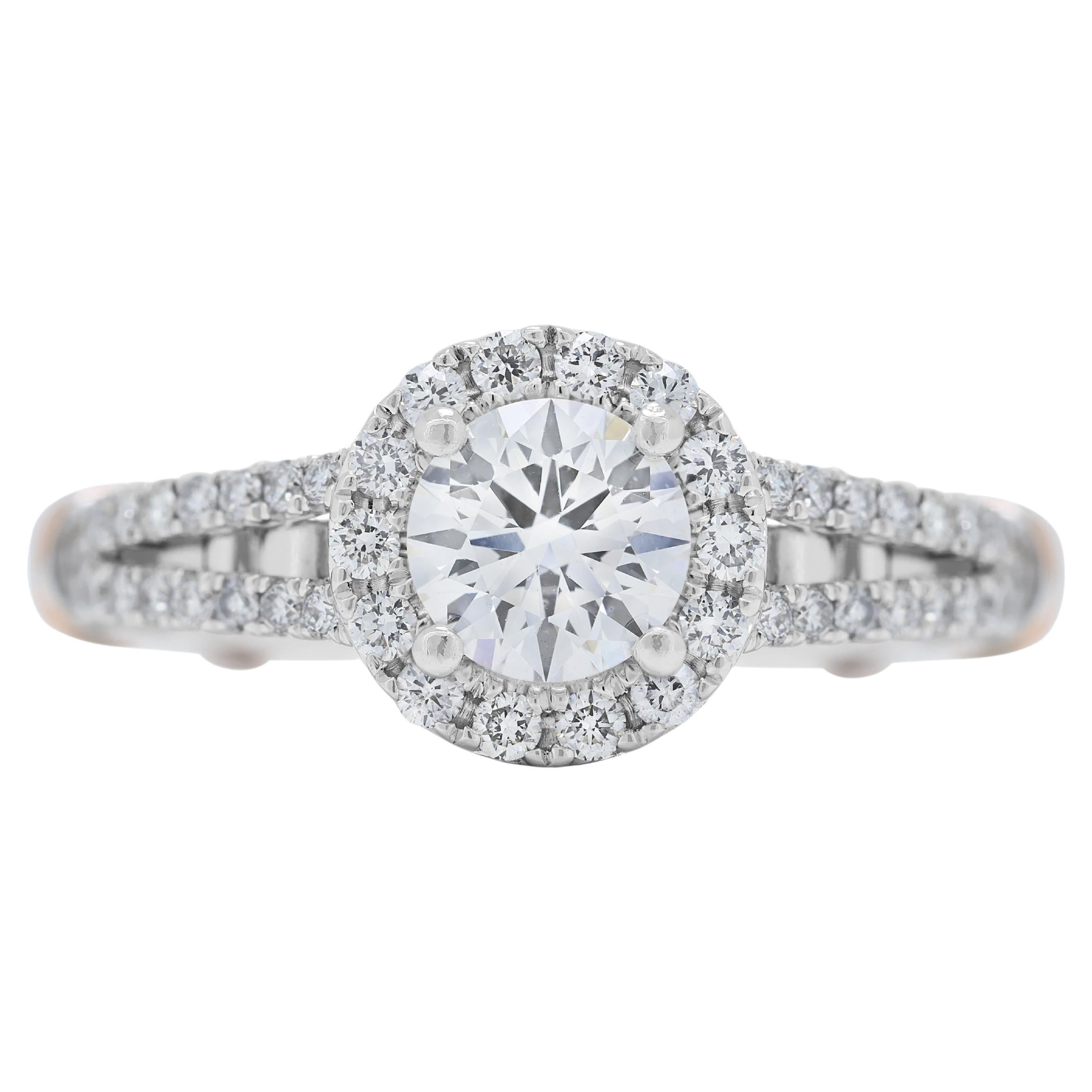 Dazzling 0.88ct Halo Diamond Ring in 18K Two-Toned Gold - GIA Certified