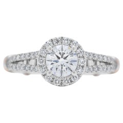 Dazzling 0.88ct Halo Diamond Ring in 18K Two-Toned Gold - GIA Certified