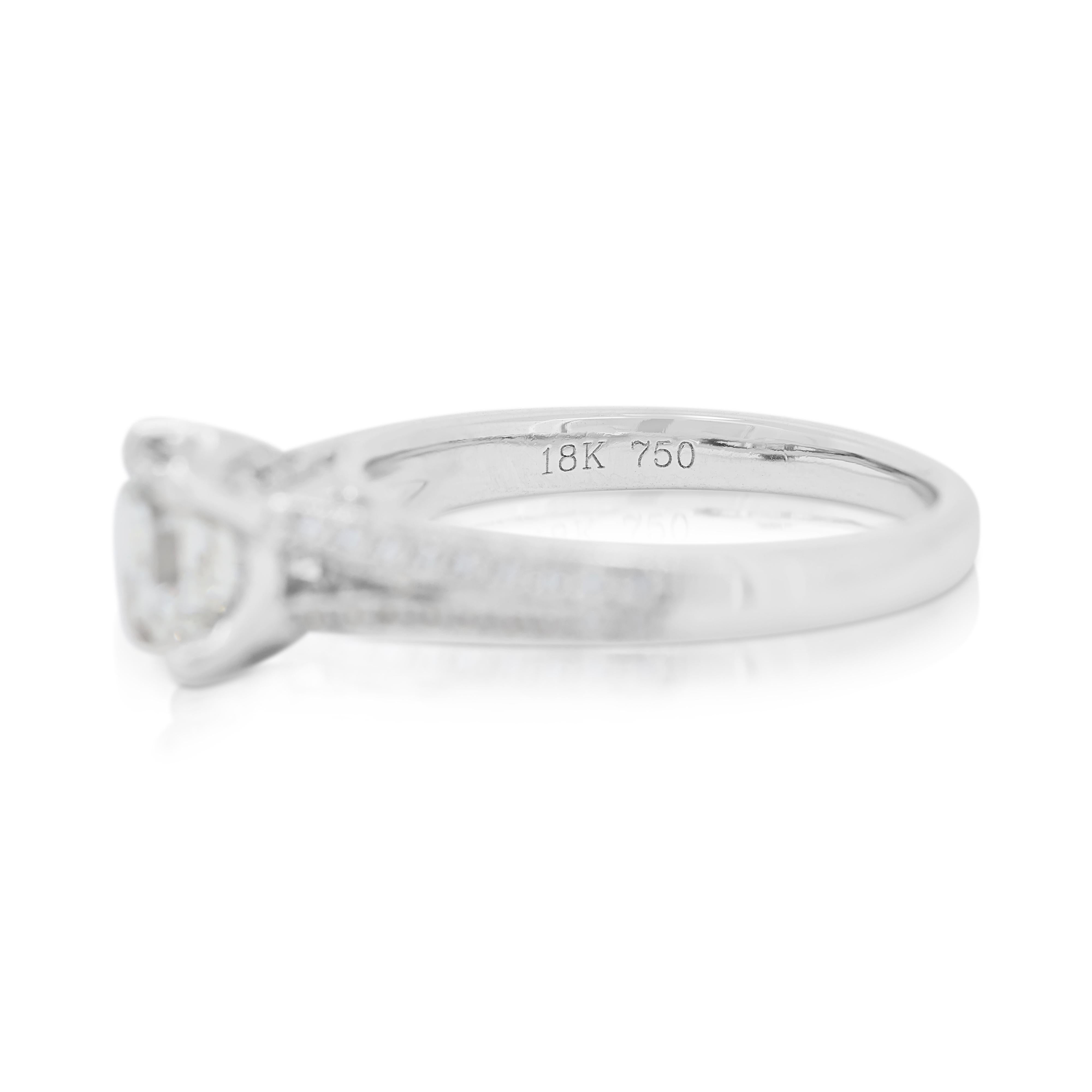 Square Cut Dazzling 0.89ct Emerald Cut Diamond Pave Ring in 18K White Gold For Sale